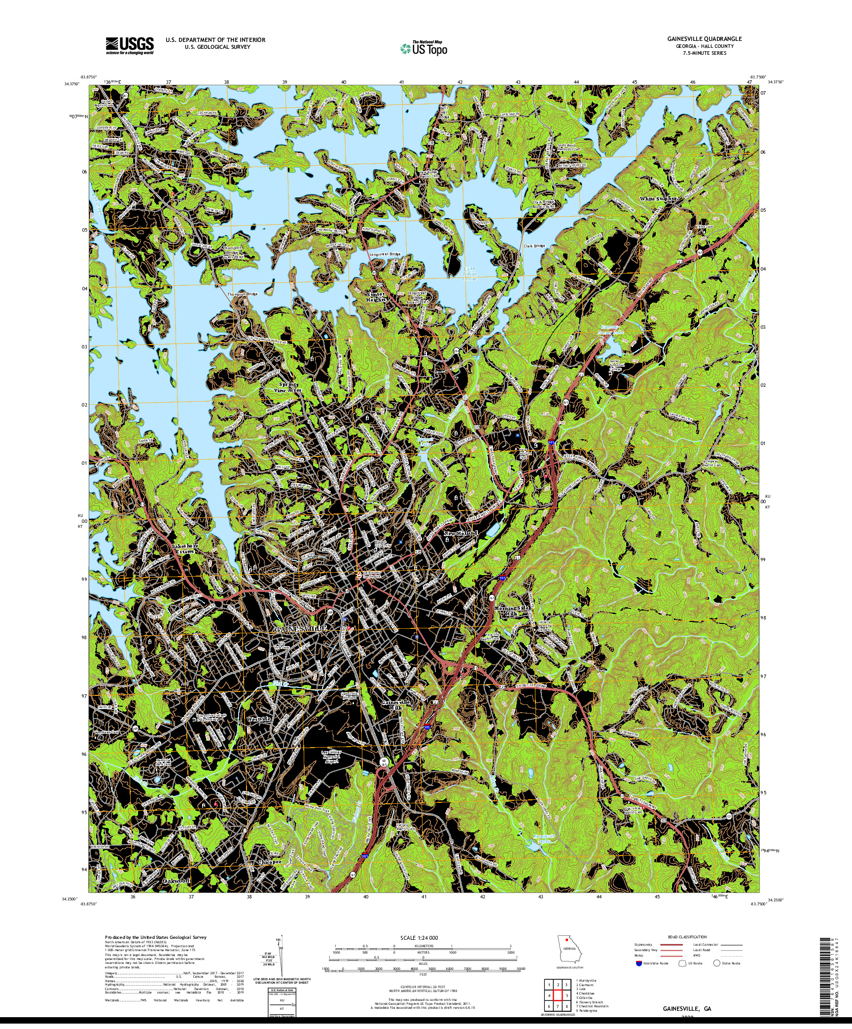 USGS US TOPO 7.5-MINUTE MAP FOR GAINESVILLE, GA 2020