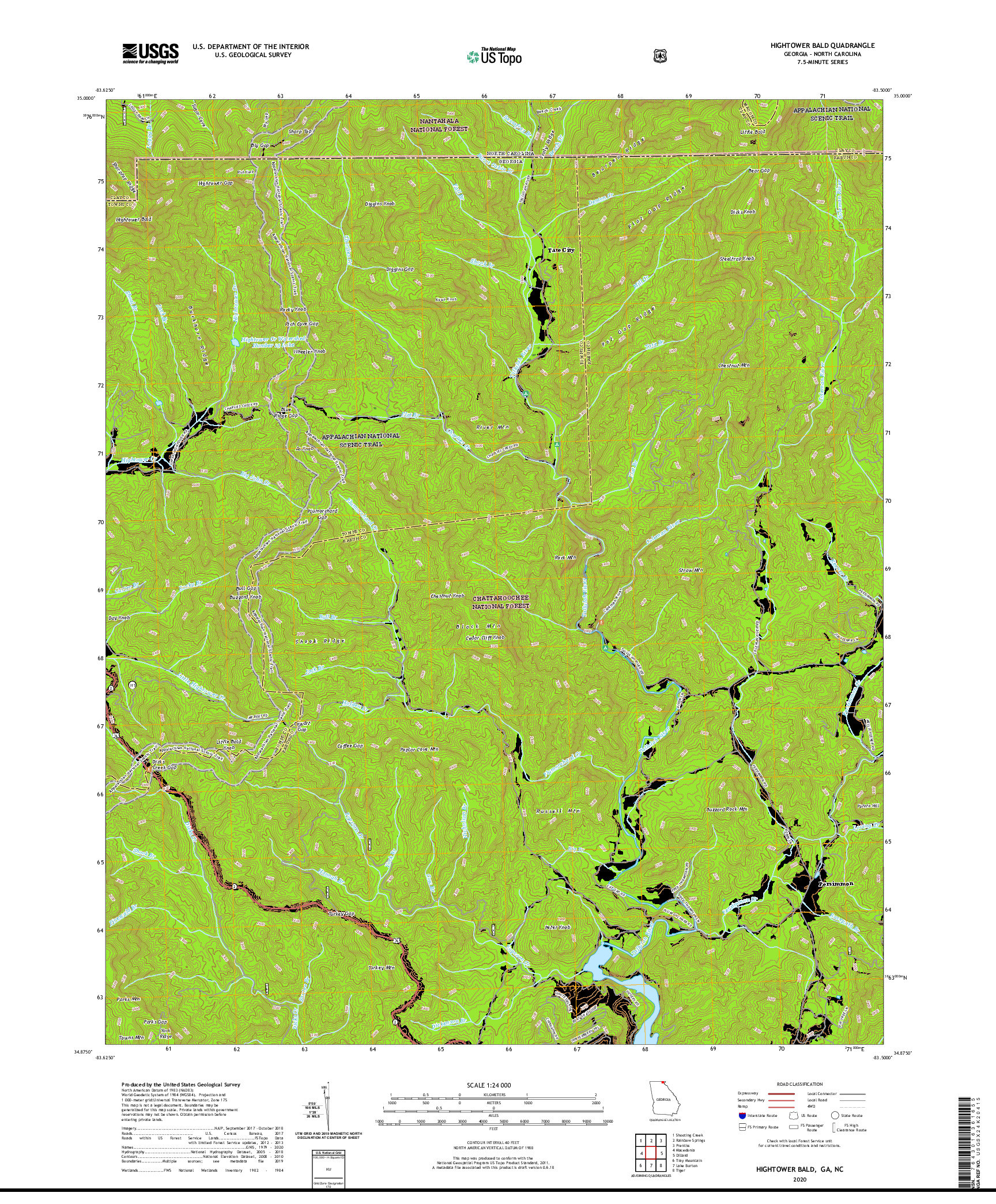 USGS US TOPO 7.5-MINUTE MAP FOR HIGHTOWER BALD, GA,NC 2020