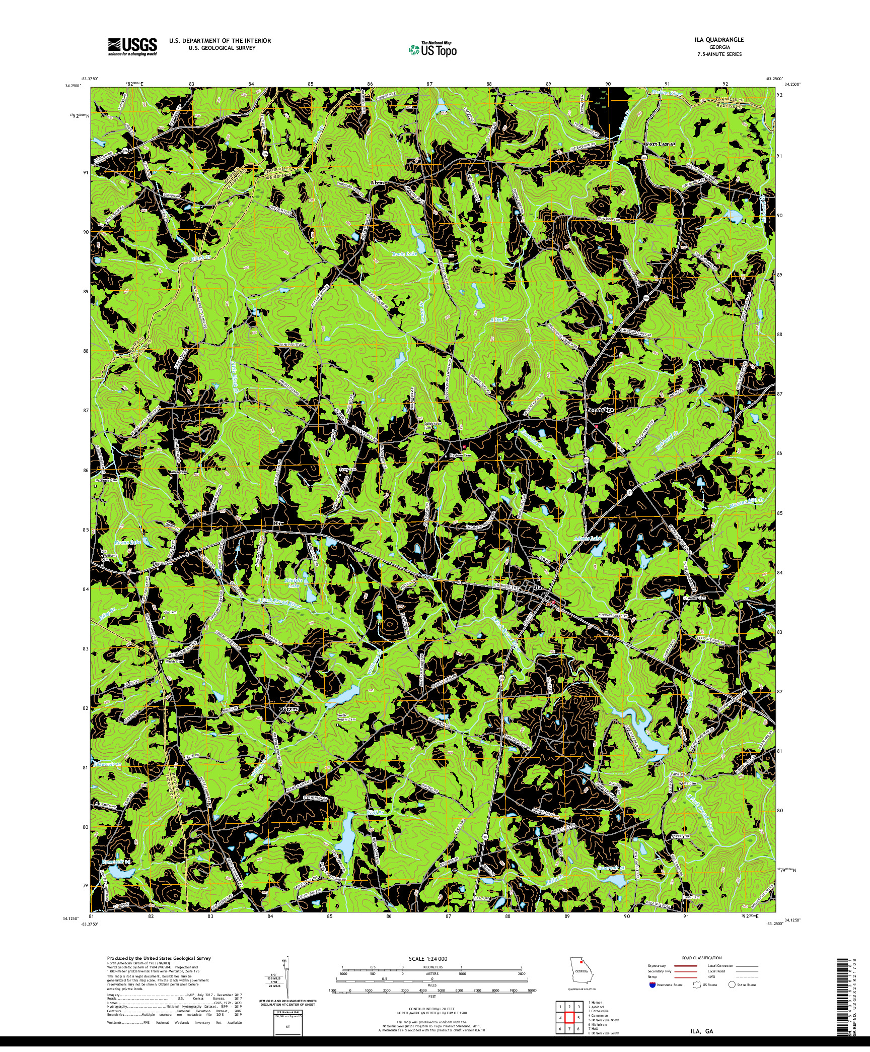 USGS US TOPO 7.5-MINUTE MAP FOR ILA, GA 2020