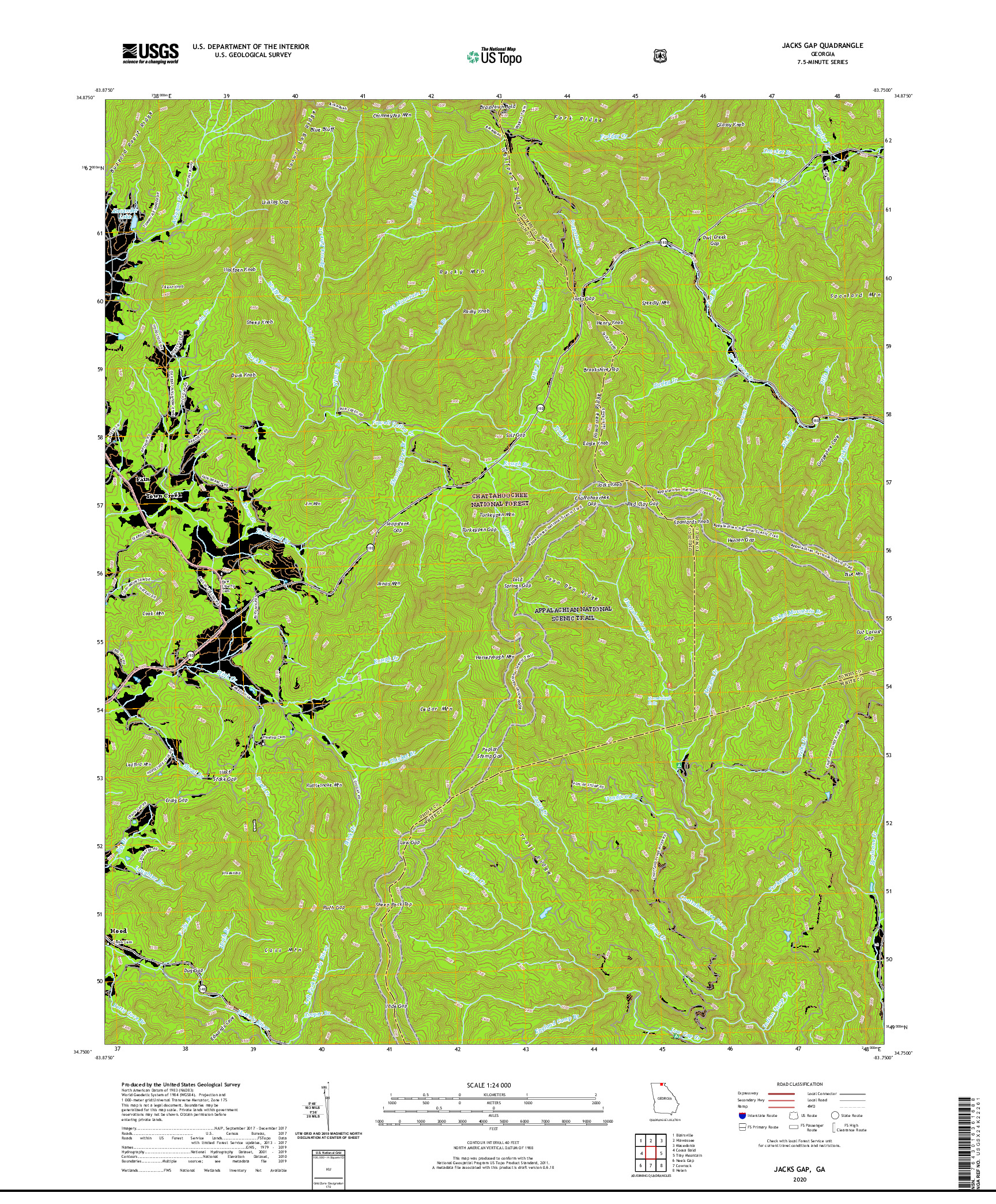 USGS US TOPO 7.5-MINUTE MAP FOR JACKS GAP, GA 2020