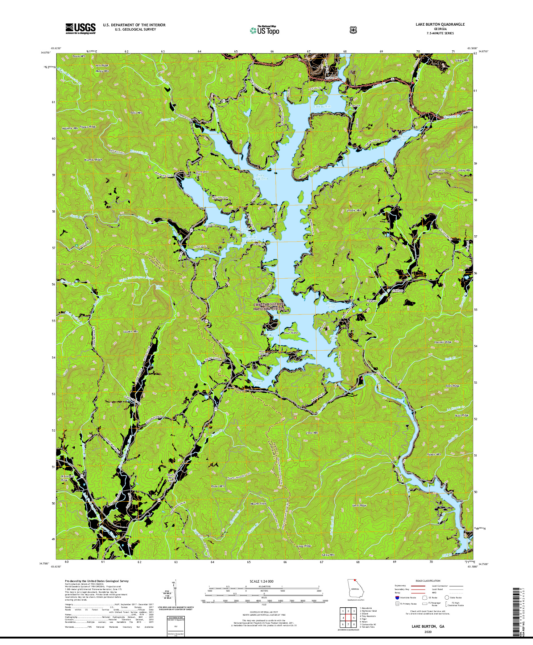 USGS US TOPO 7.5-MINUTE MAP FOR LAKE BURTON, GA 2020
