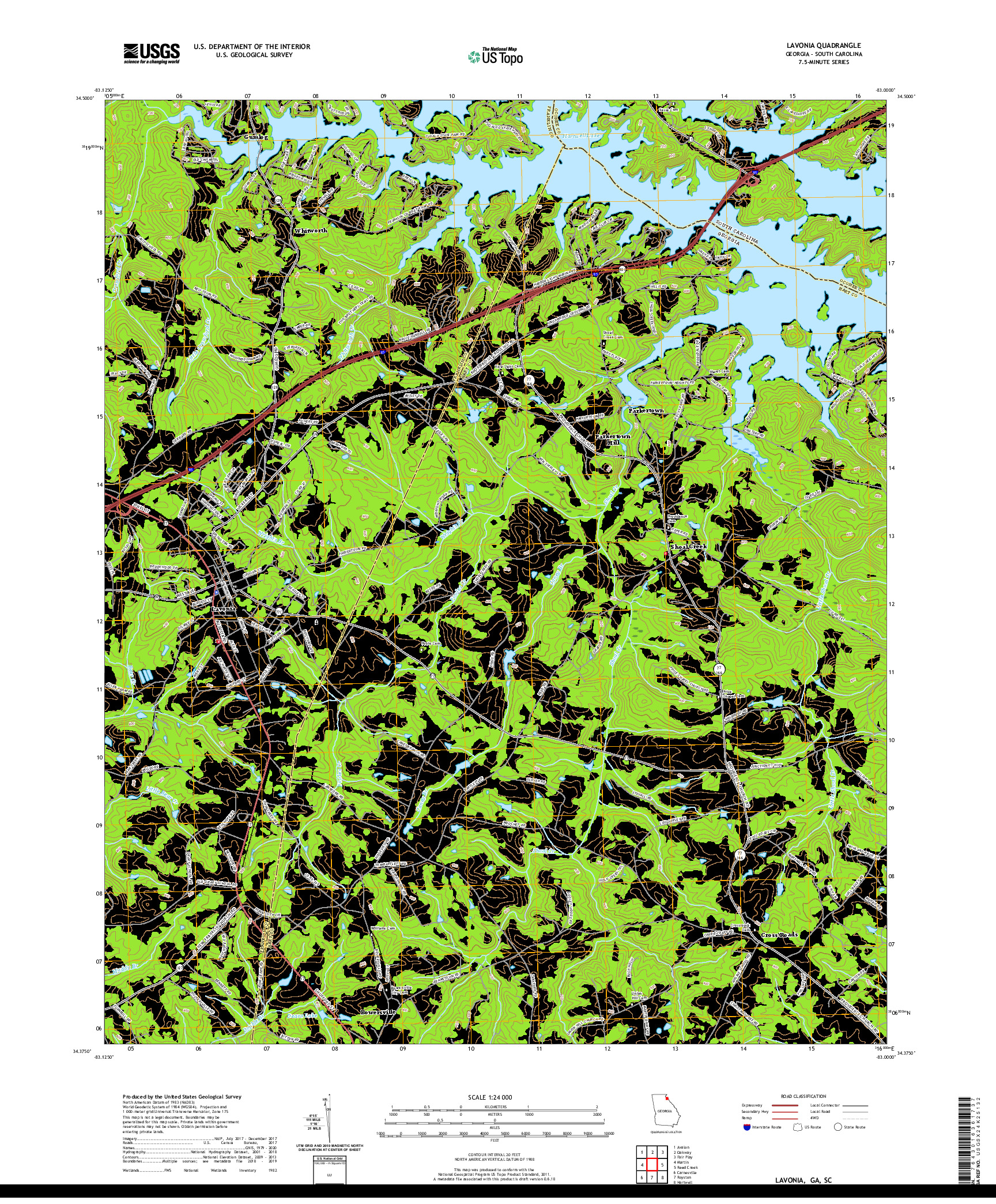 USGS US TOPO 7.5-MINUTE MAP FOR LAVONIA, GA,SC 2020