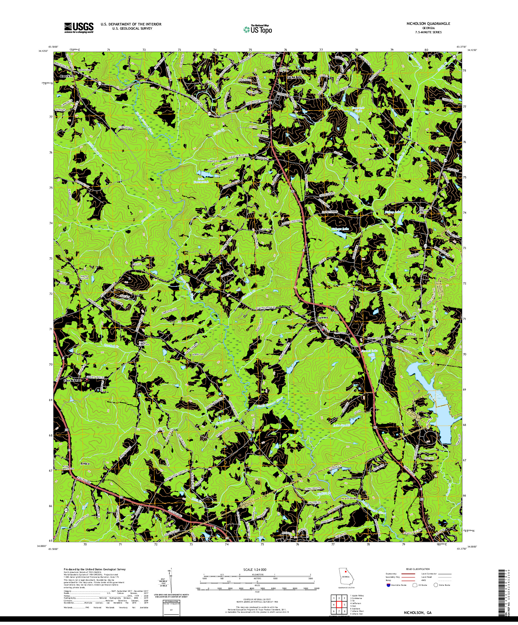 USGS US TOPO 7.5-MINUTE MAP FOR NICHOLSON, GA 2020