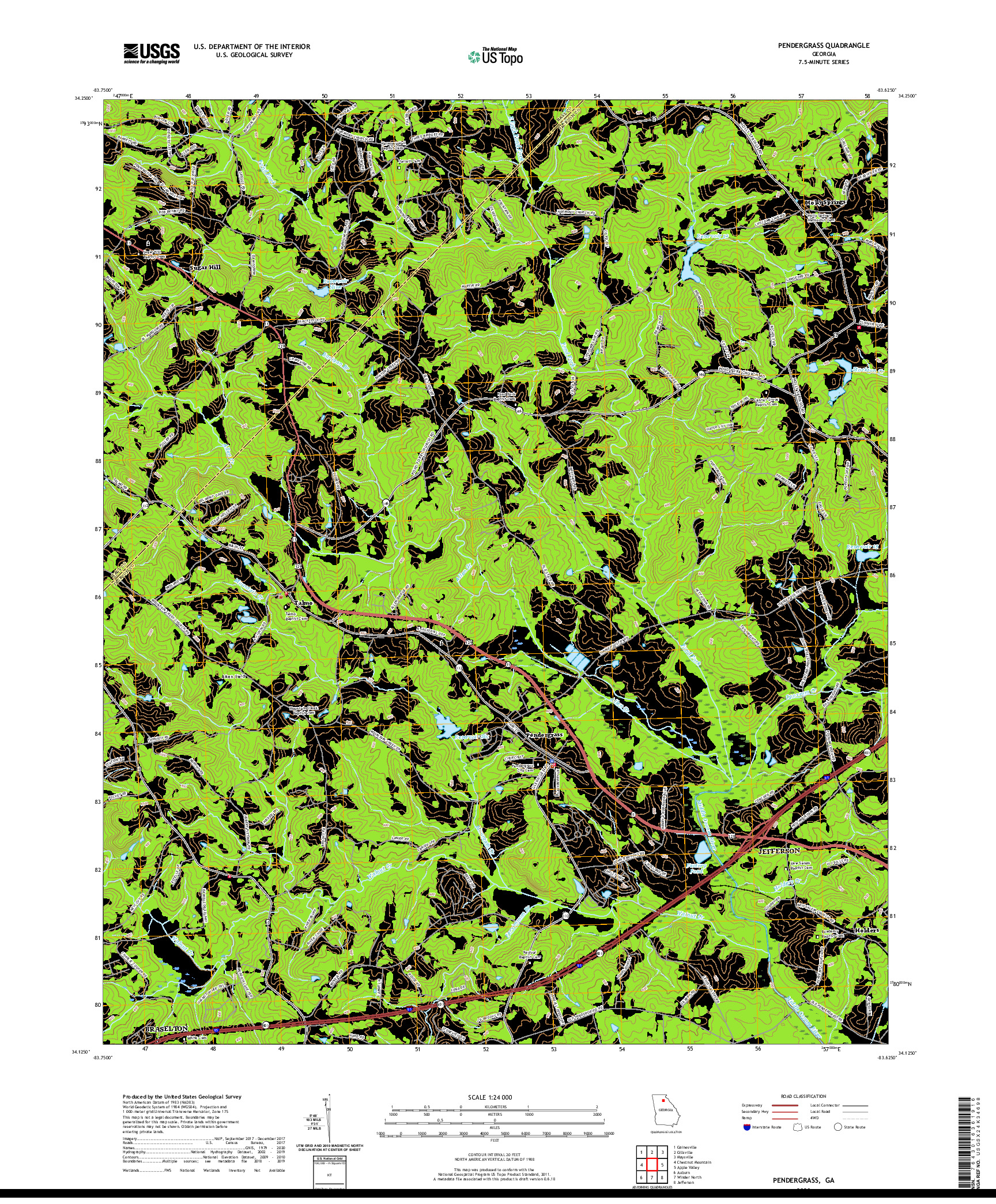 USGS US TOPO 7.5-MINUTE MAP FOR PENDERGRASS, GA 2020