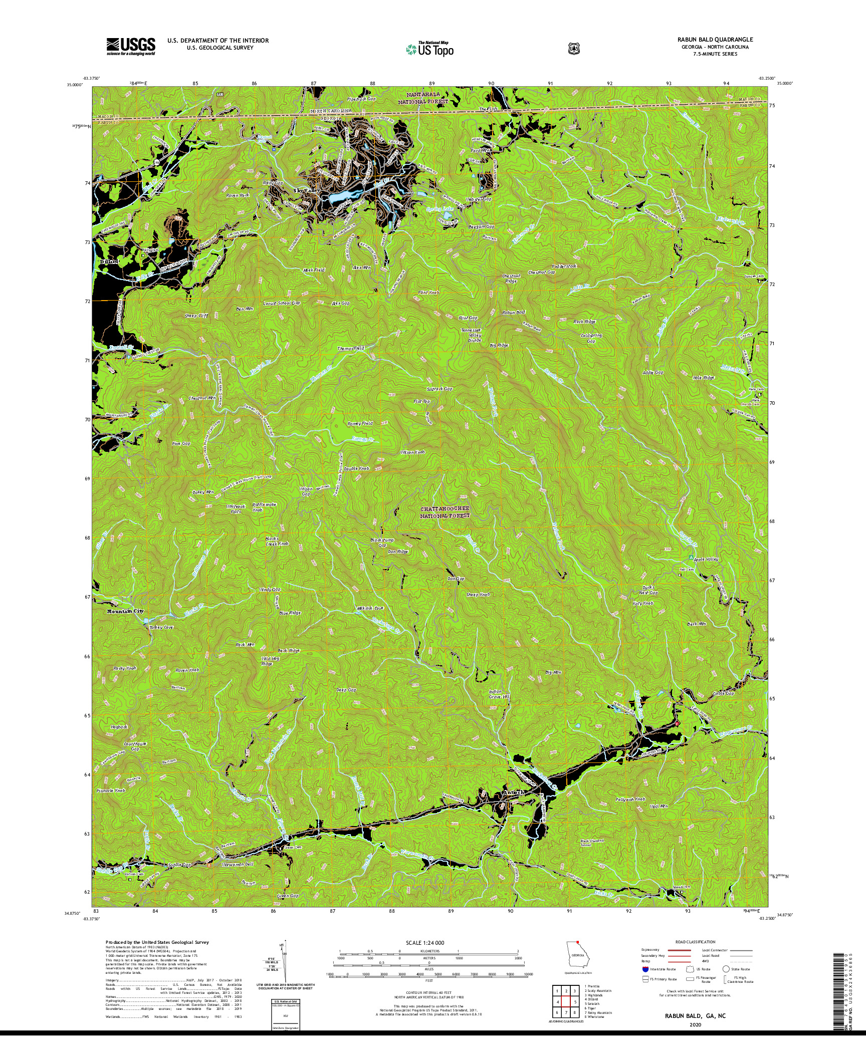 USGS US TOPO 7.5-MINUTE MAP FOR RABUN BALD, GA,NC 2020