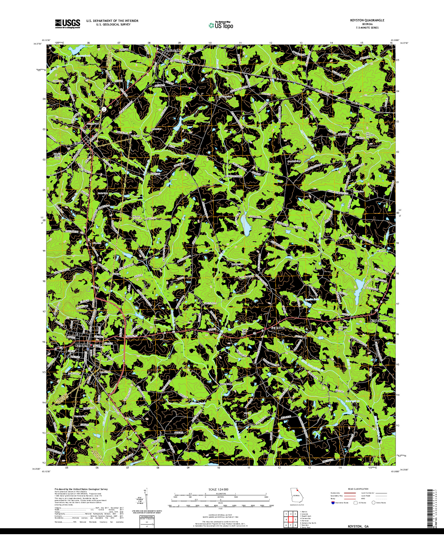 USGS US TOPO 7.5-MINUTE MAP FOR ROYSTON, GA 2020