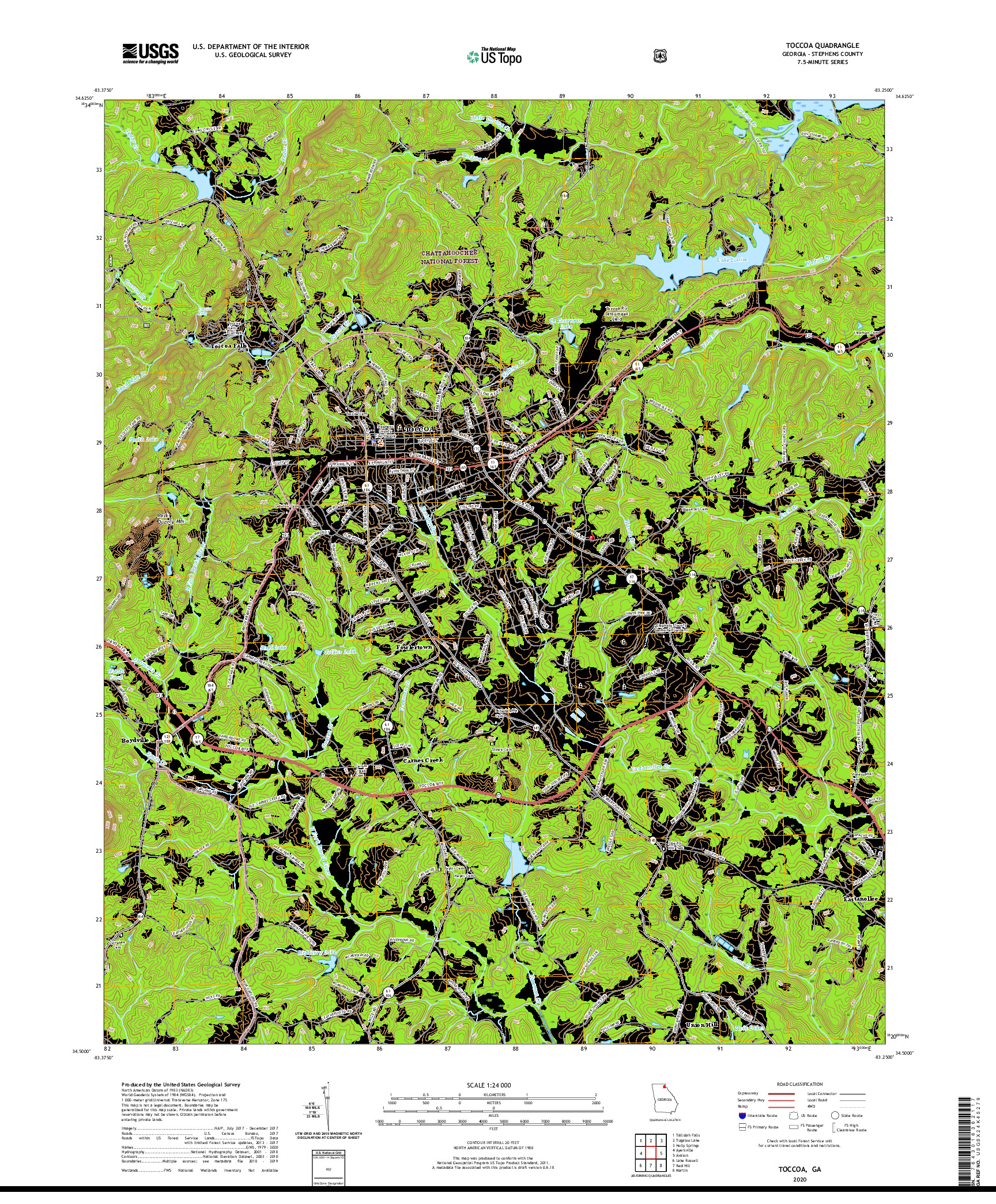 USGS US TOPO 7.5-MINUTE MAP FOR TOCCOA, GA 2020