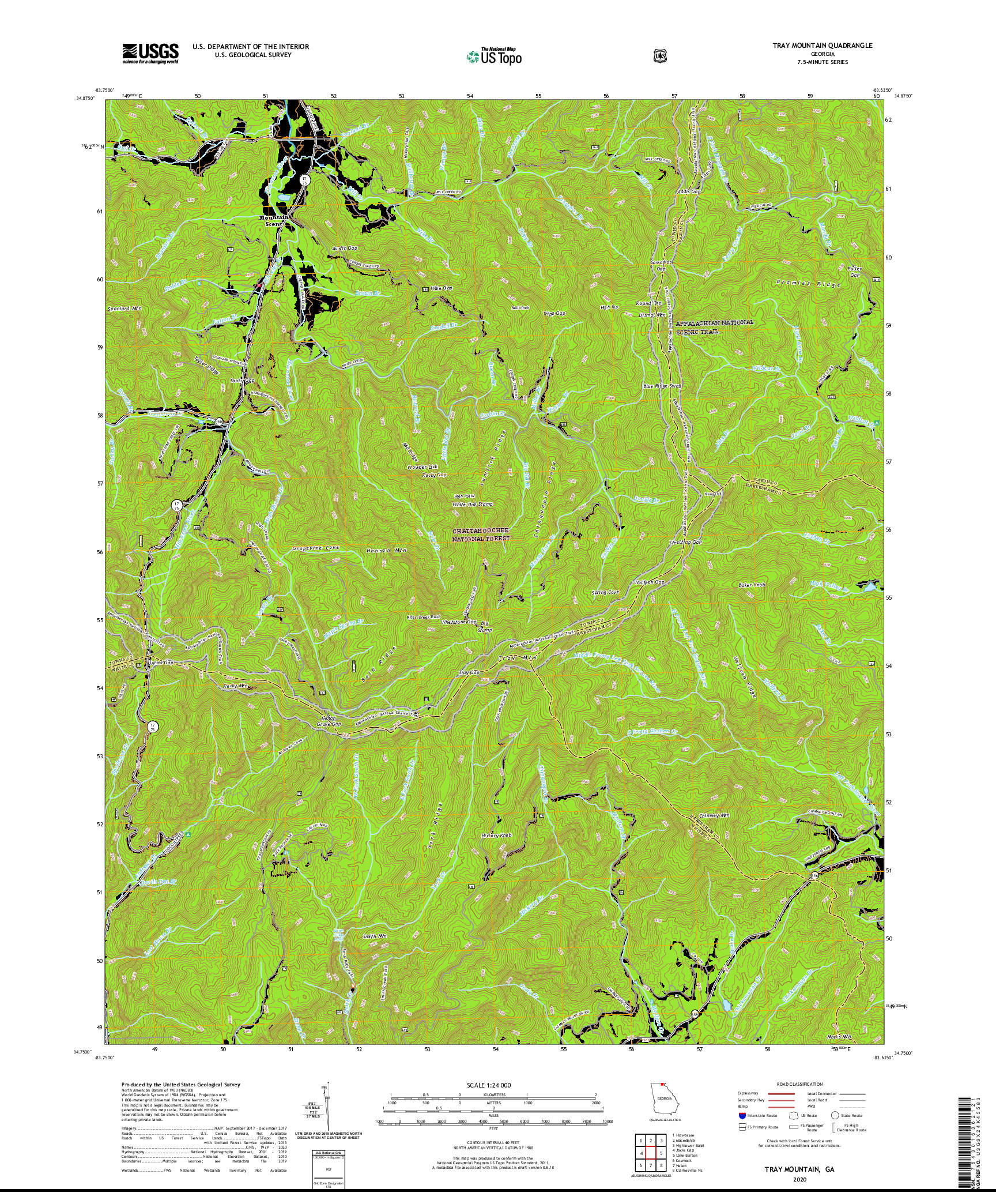 USGS US TOPO 7.5-MINUTE MAP FOR TRAY MOUNTAIN, GA 2020