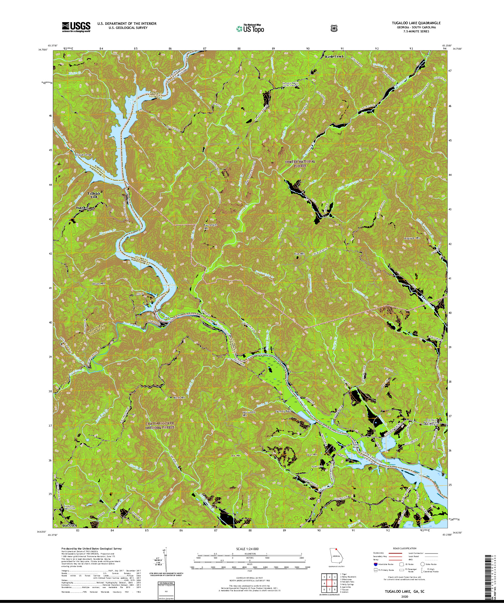 USGS US TOPO 7.5-MINUTE MAP FOR TUGALOO LAKE, GA,SC 2020