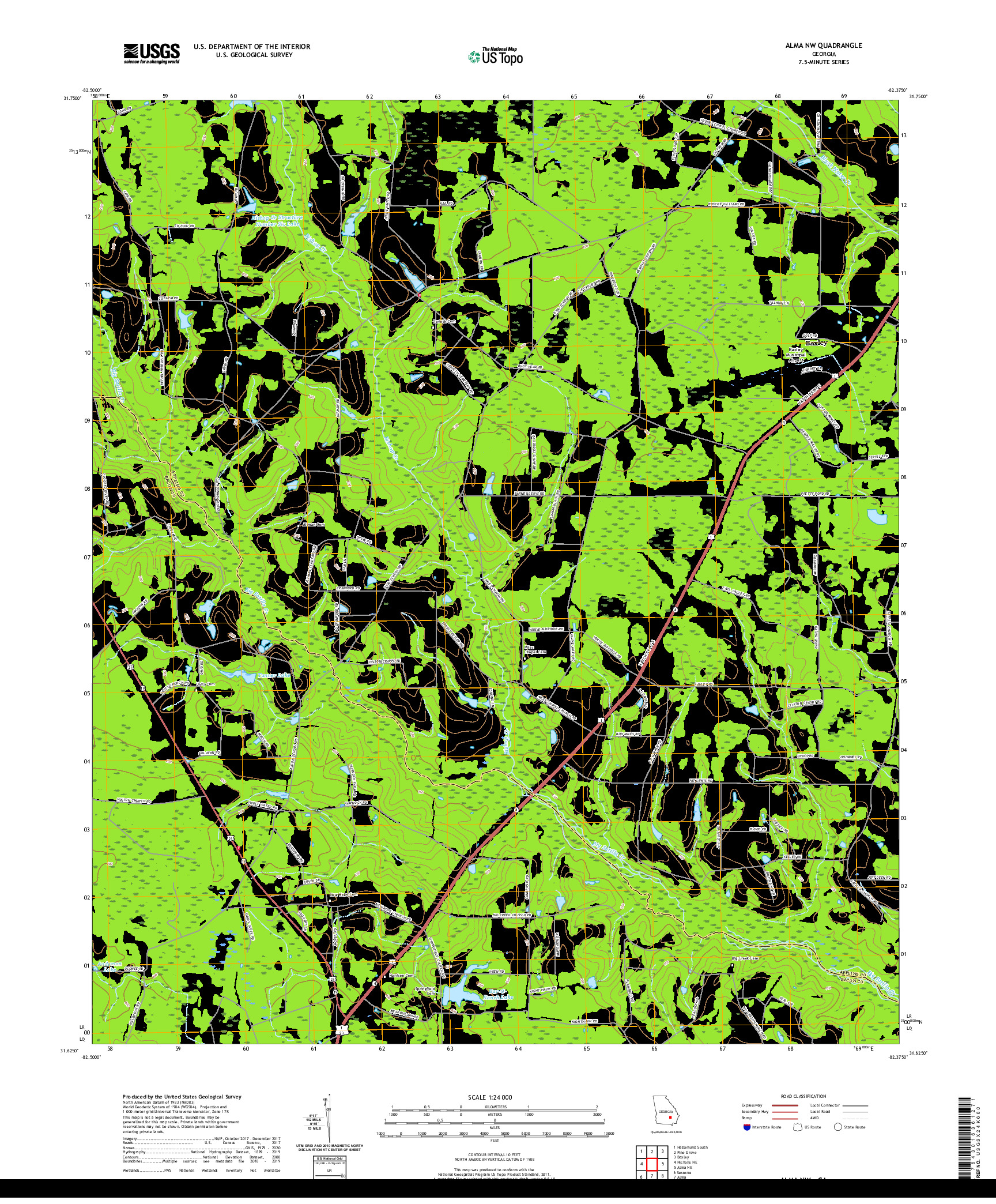 USGS US TOPO 7.5-MINUTE MAP FOR ALMA NW, GA 2020