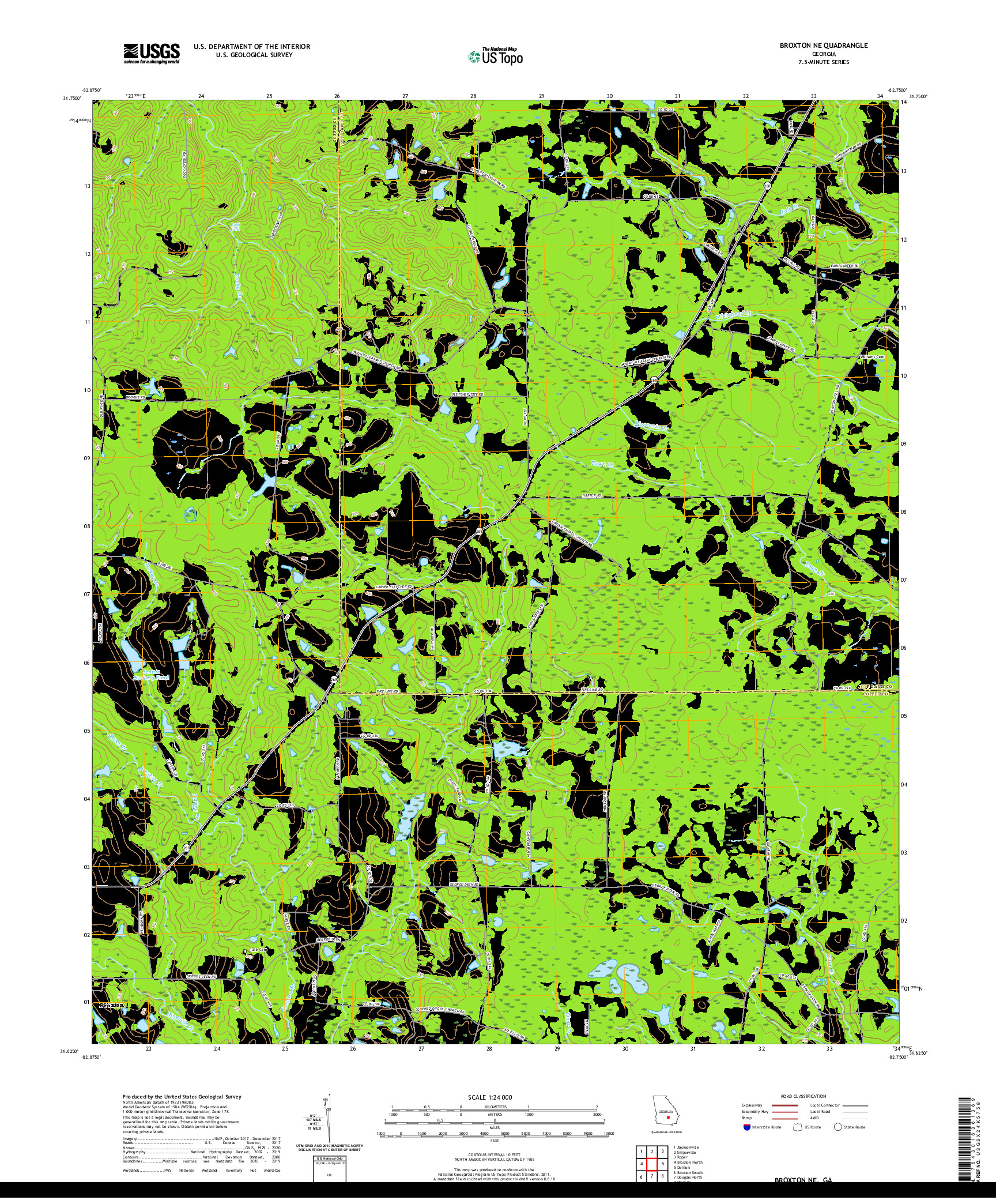 USGS US TOPO 7.5-MINUTE MAP FOR BROXTON NE, GA 2020