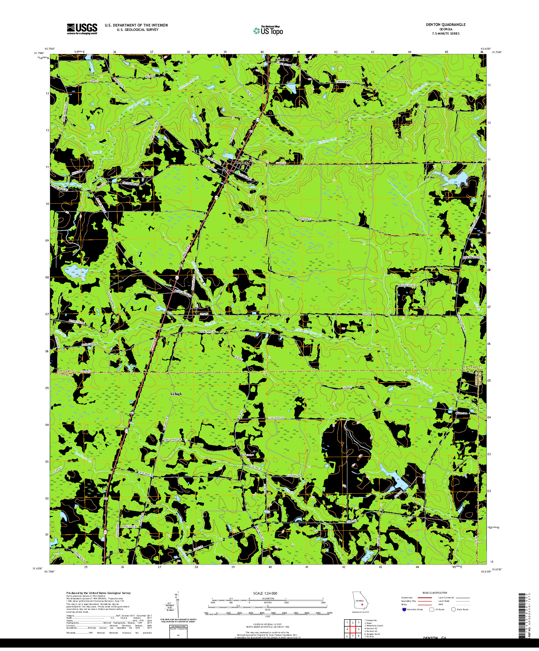 USGS US TOPO 7.5-MINUTE MAP FOR DENTON, GA 2020