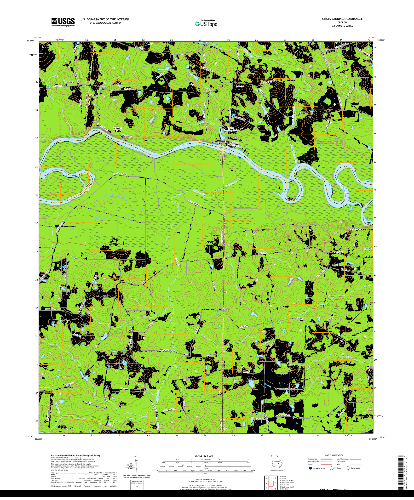 USGS US TOPO 7.5-MINUTE MAP FOR GRAYS LANDING, GA 2020