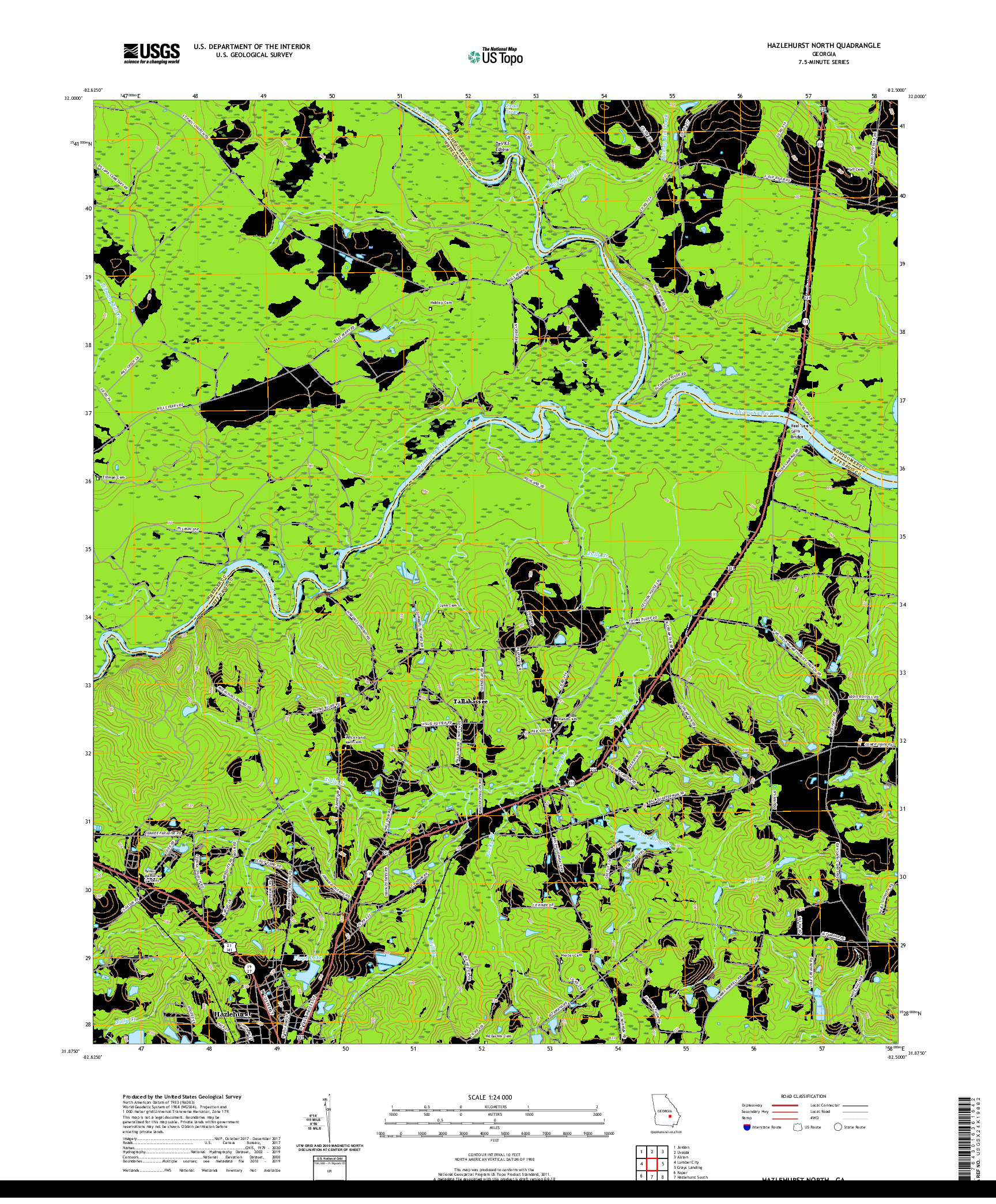 USGS US TOPO 7.5-MINUTE MAP FOR HAZLEHURST NORTH, GA 2020