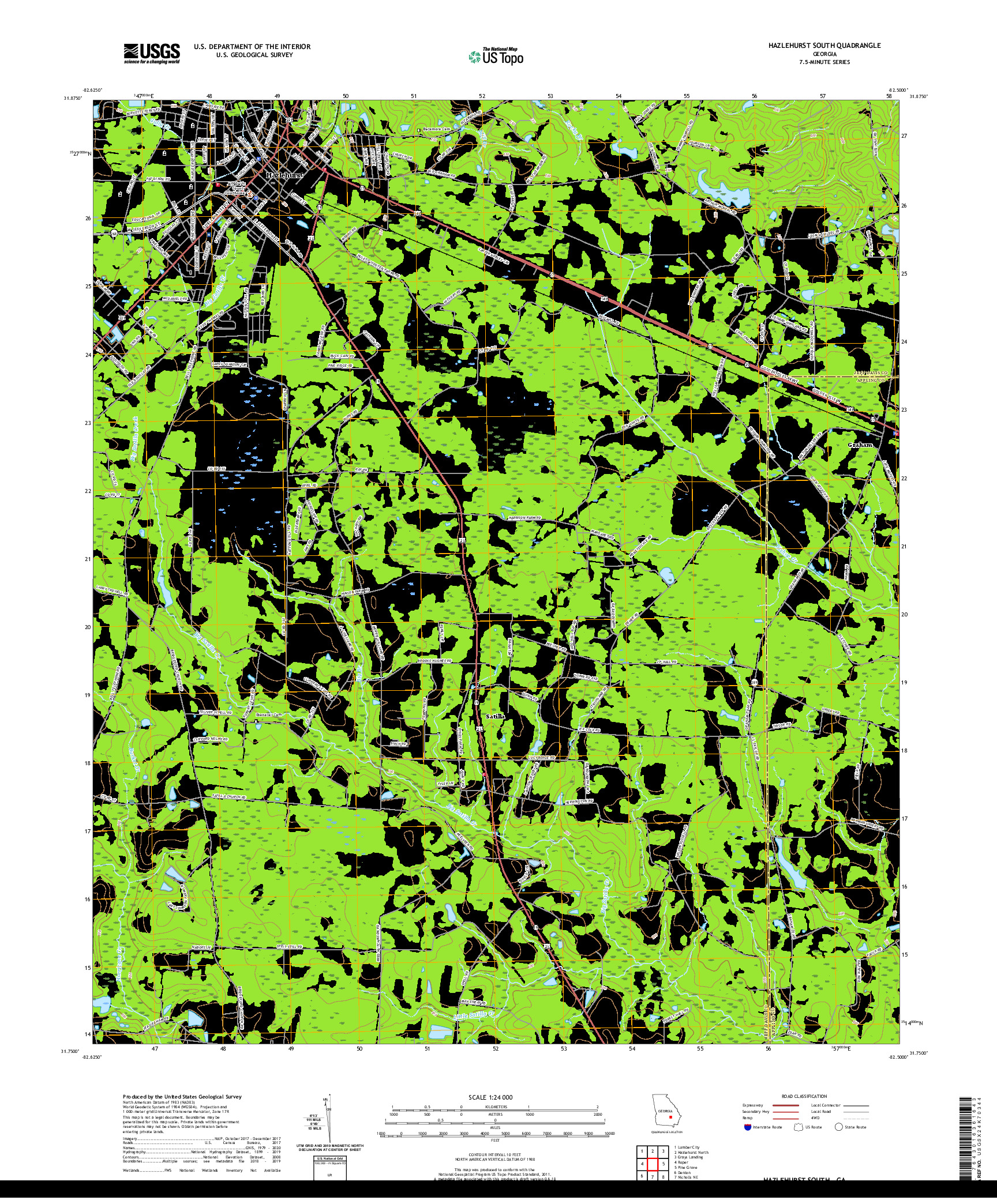 USGS US TOPO 7.5-MINUTE MAP FOR HAZLEHURST SOUTH, GA 2020