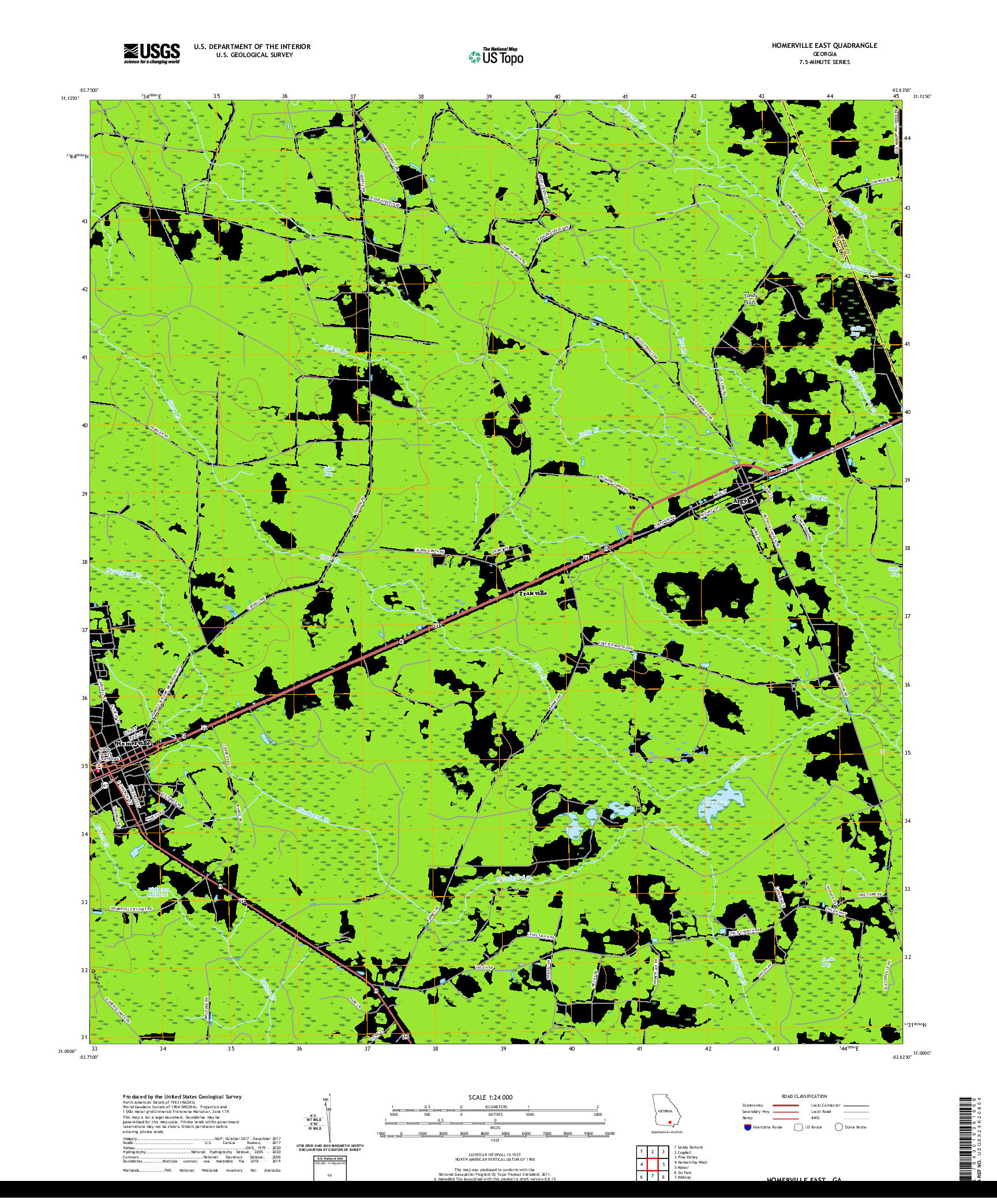 USGS US TOPO 7.5-MINUTE MAP FOR HOMERVILLE EAST, GA 2020