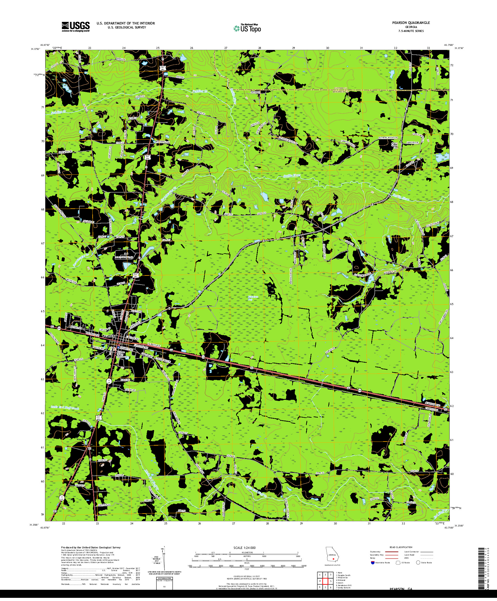USGS US TOPO 7.5-MINUTE MAP FOR PEARSON, GA 2020