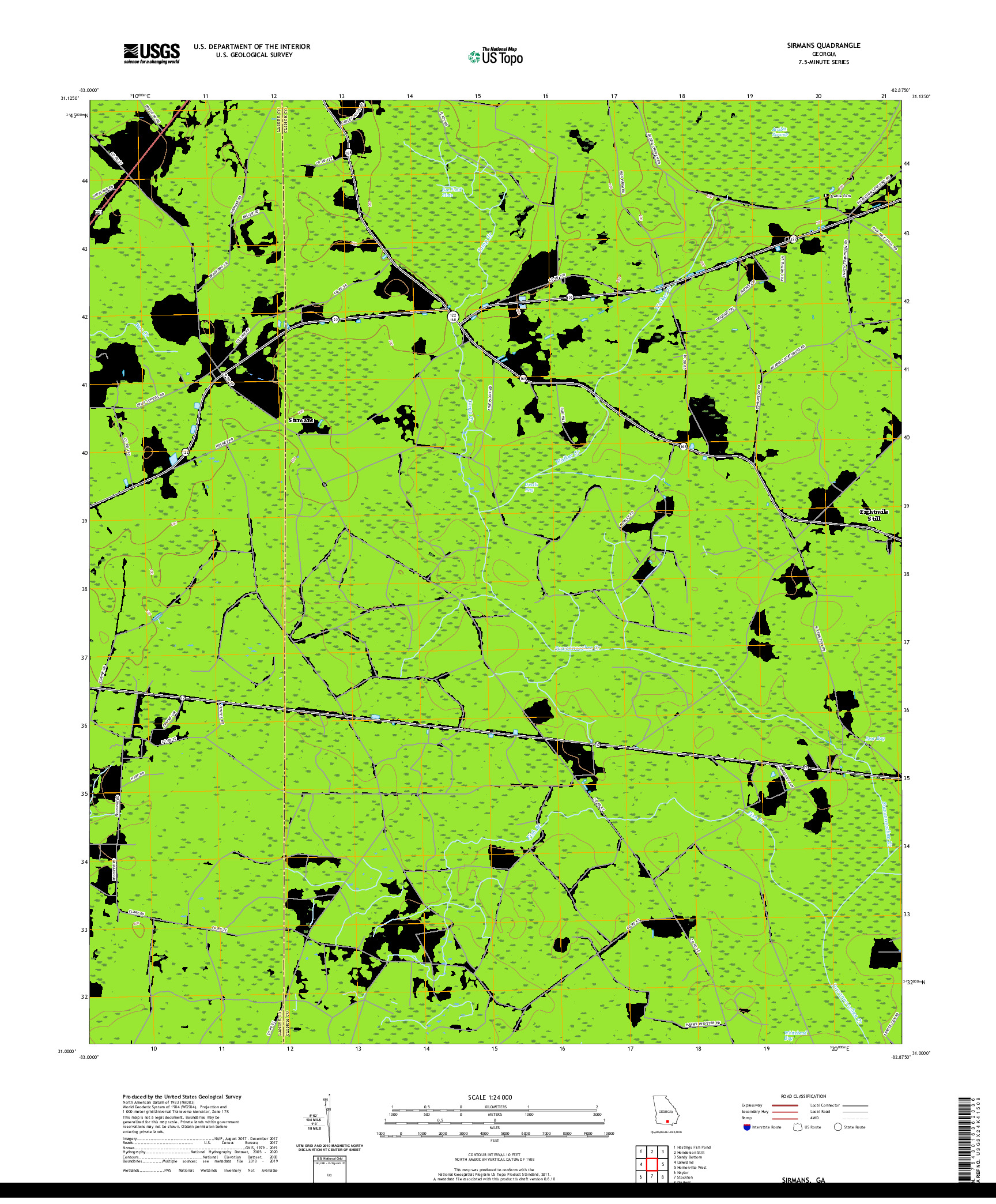 USGS US TOPO 7.5-MINUTE MAP FOR SIRMANS, GA 2020