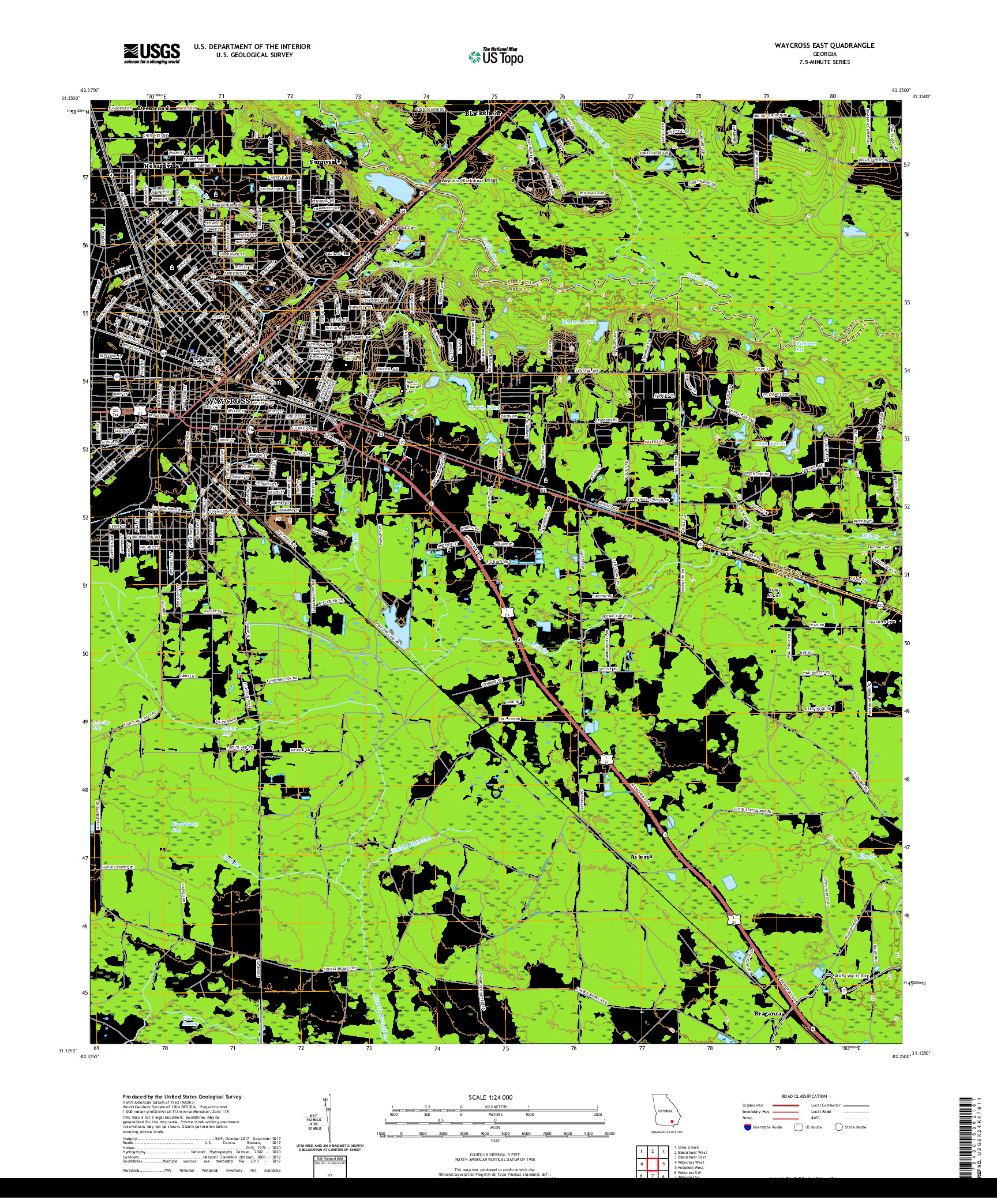 USGS US TOPO 7.5-MINUTE MAP FOR WAYCROSS EAST, GA 2020