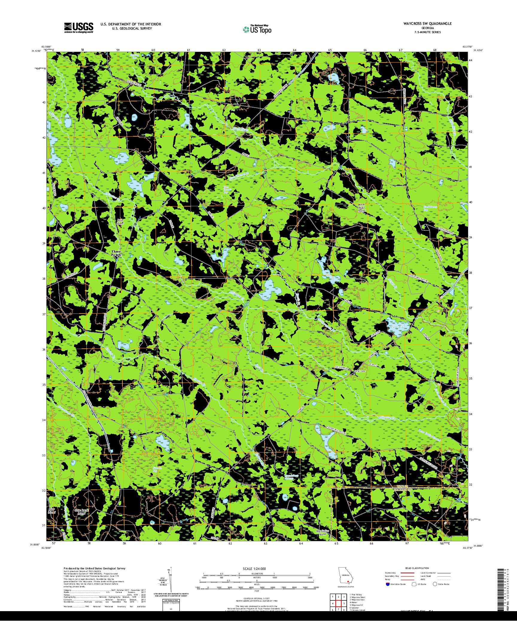 USGS US TOPO 7.5-MINUTE MAP FOR WAYCROSS SW, GA 2020