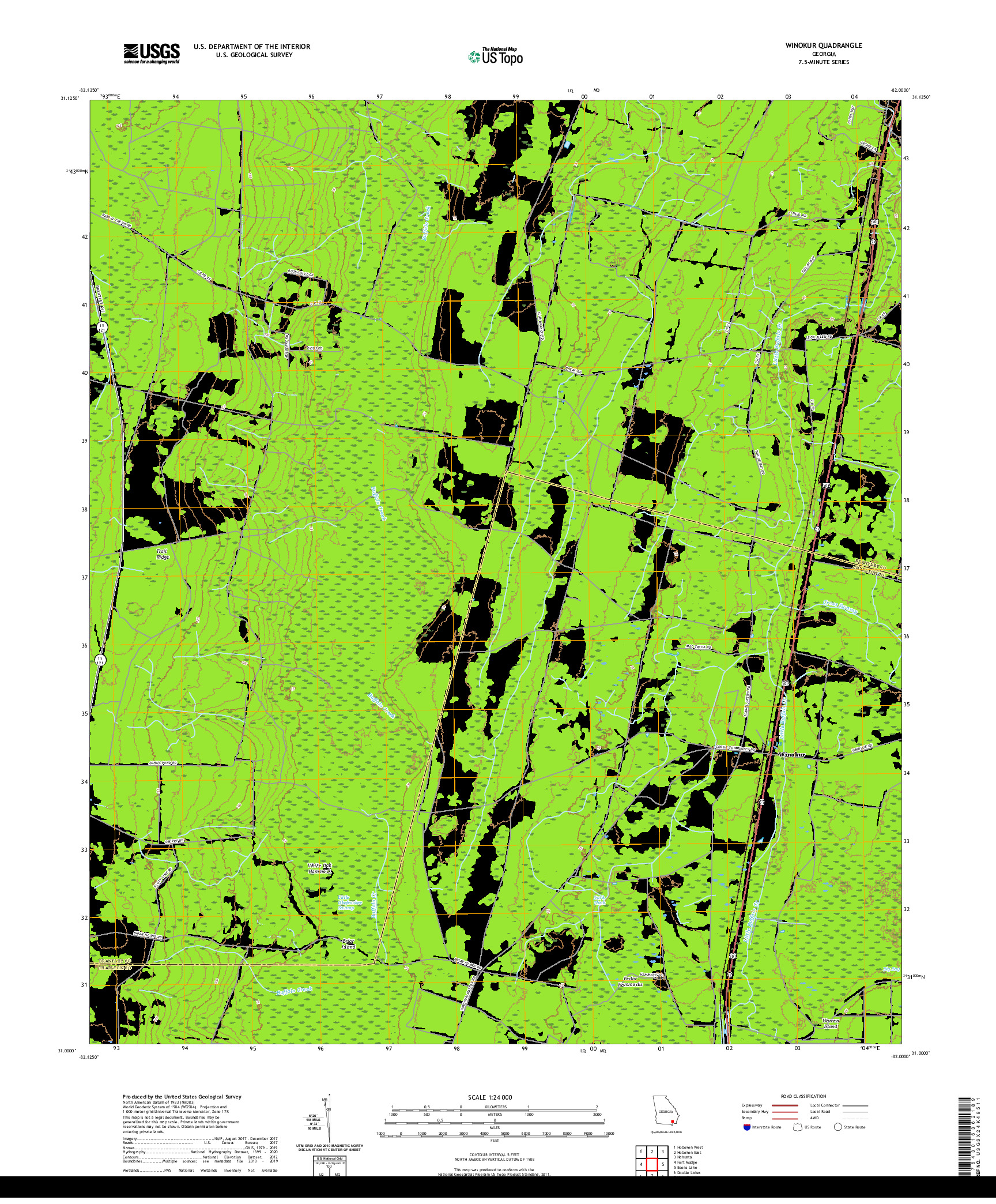 USGS US TOPO 7.5-MINUTE MAP FOR WINOKUR, GA 2020