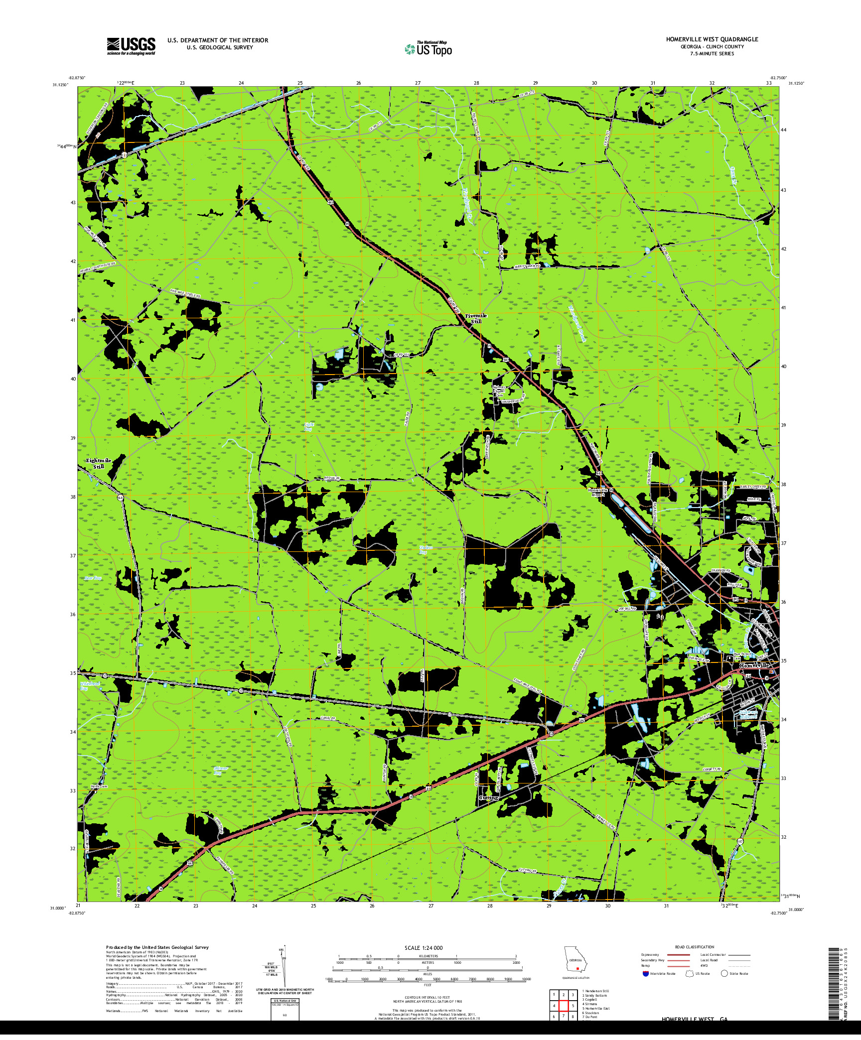 USGS US TOPO 7.5-MINUTE MAP FOR HOMERVILLE WEST, GA 2020
