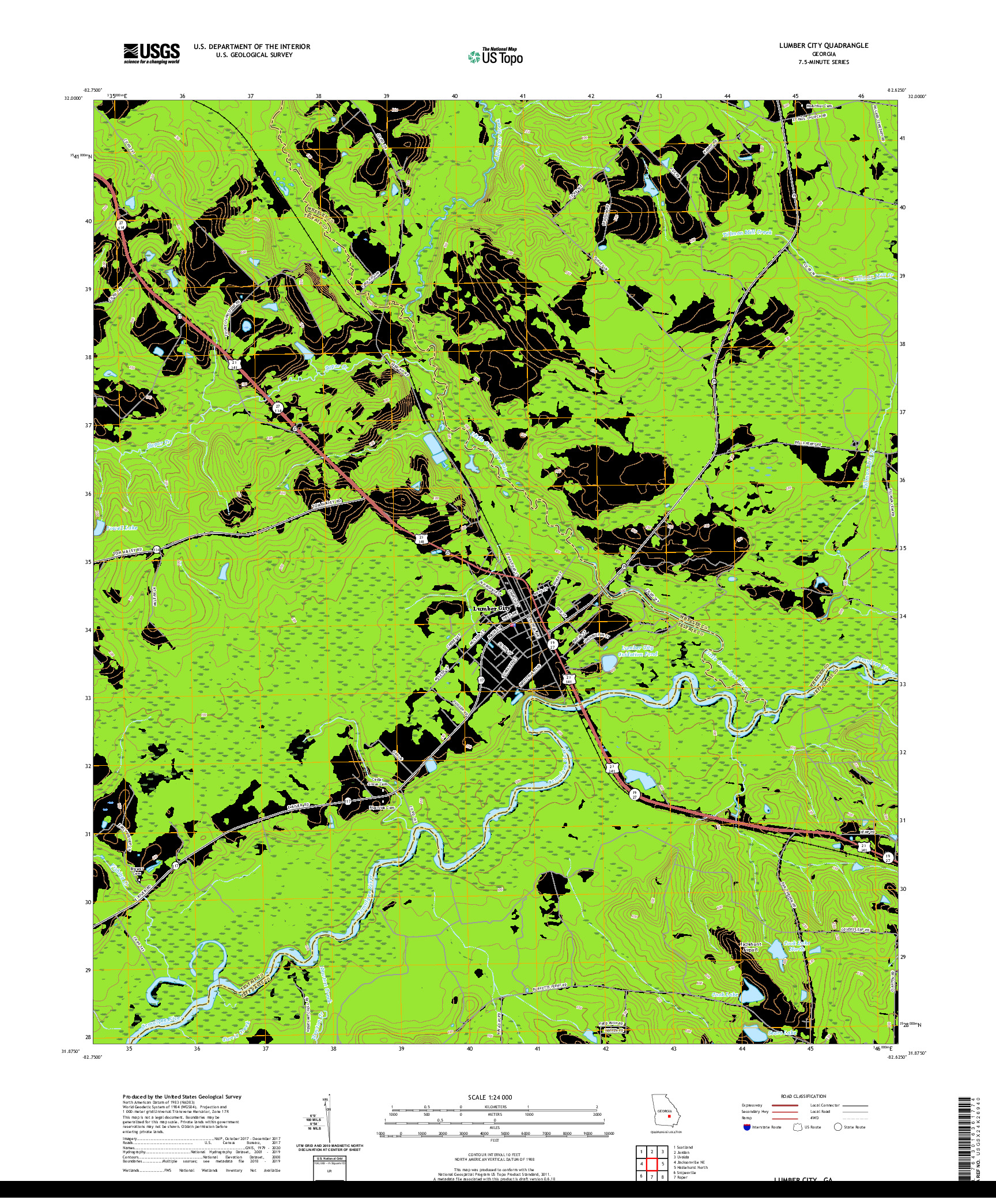 USGS US TOPO 7.5-MINUTE MAP FOR LUMBER CITY, GA 2020