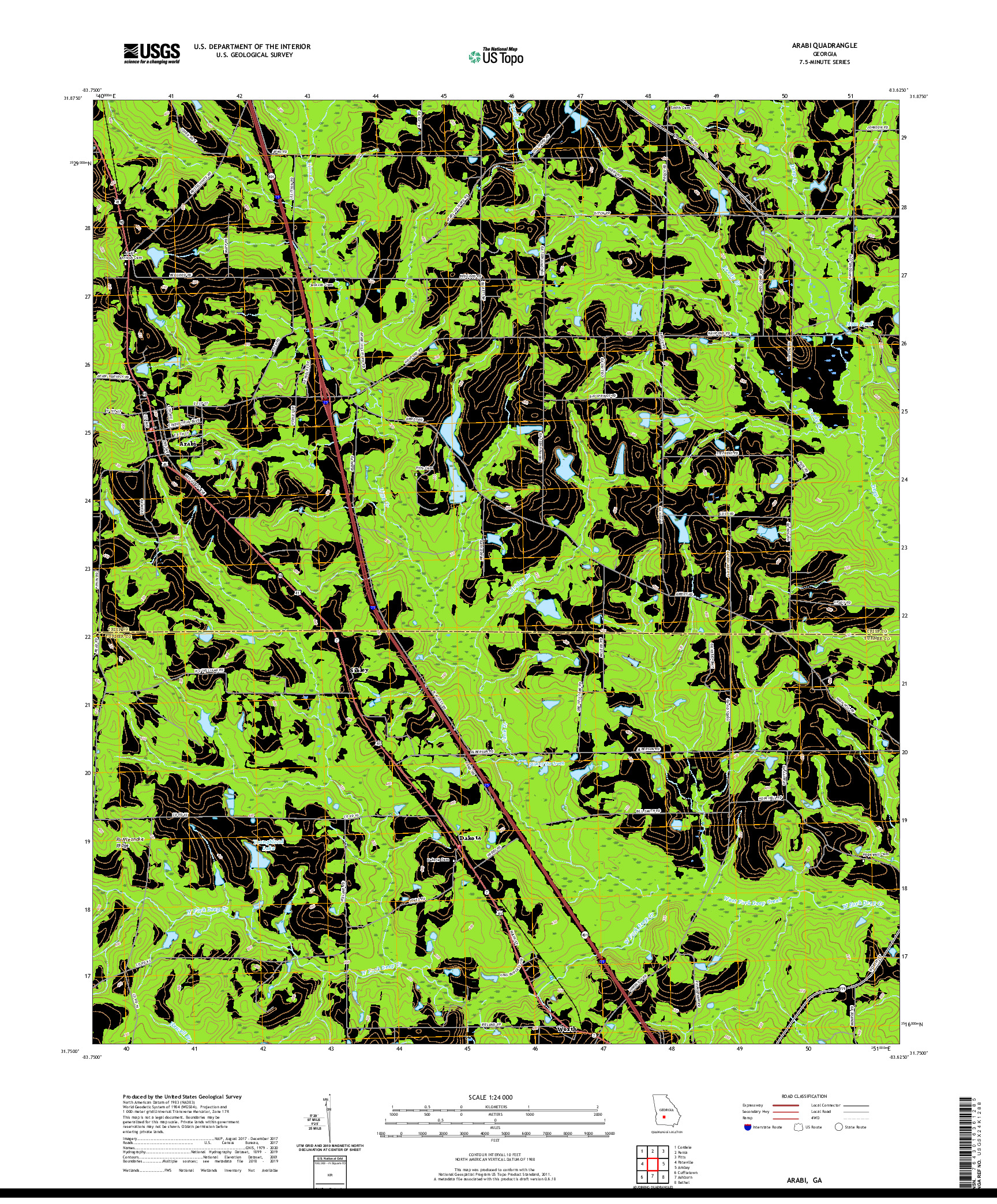 USGS US TOPO 7.5-MINUTE MAP FOR ARABI, GA 2020