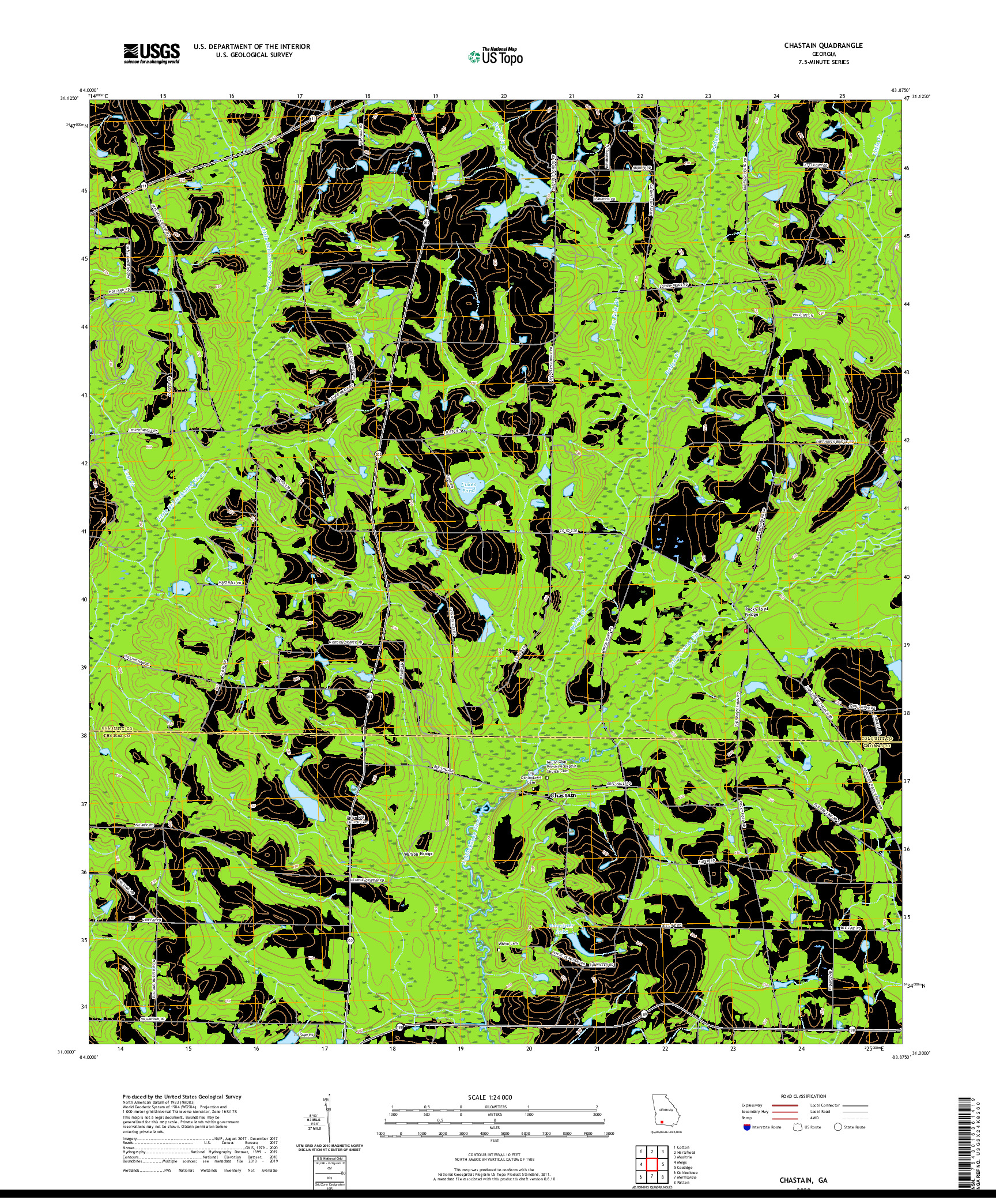 USGS US TOPO 7.5-MINUTE MAP FOR CHASTAIN, GA 2020