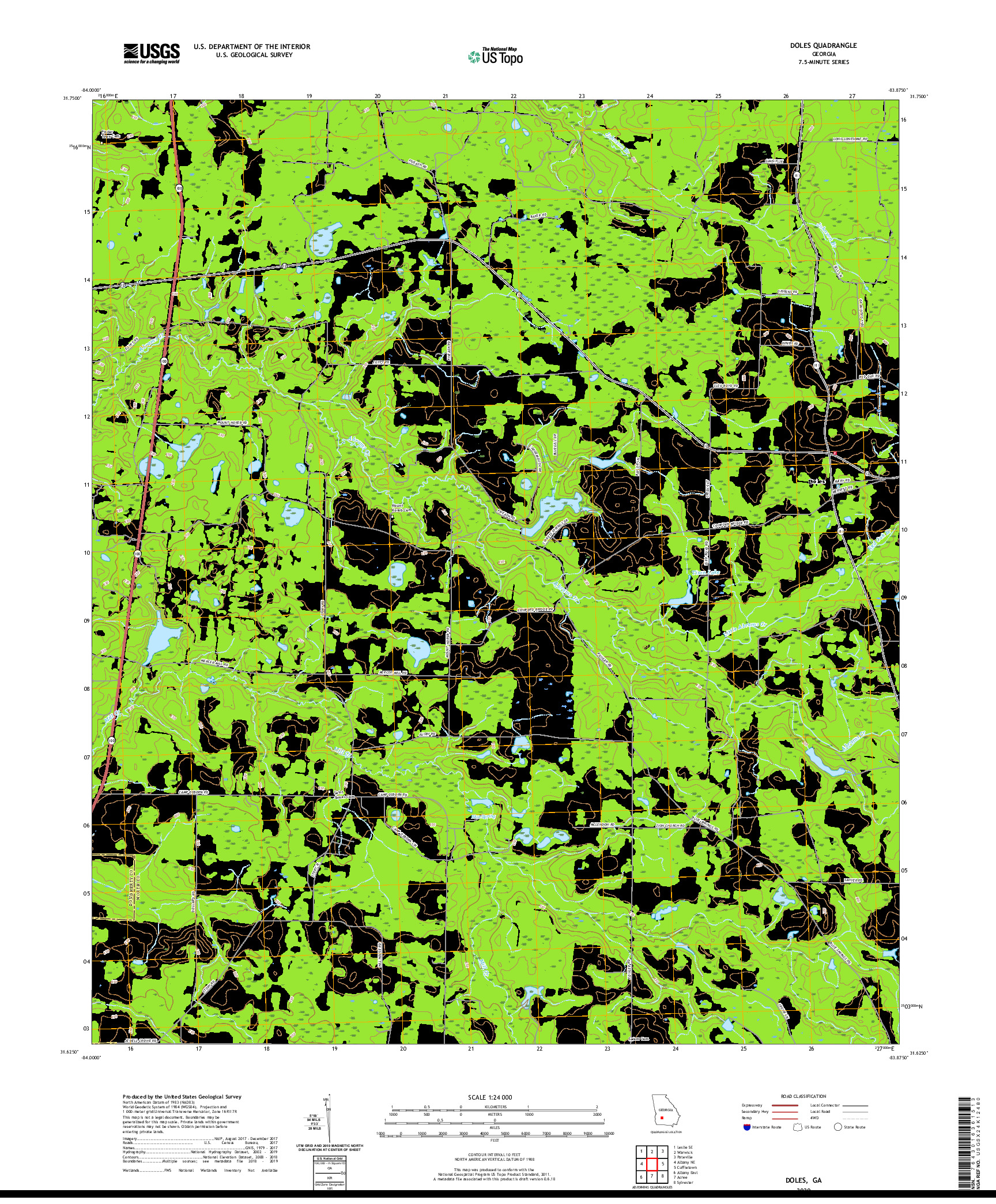 USGS US TOPO 7.5-MINUTE MAP FOR DOLES, GA 2020