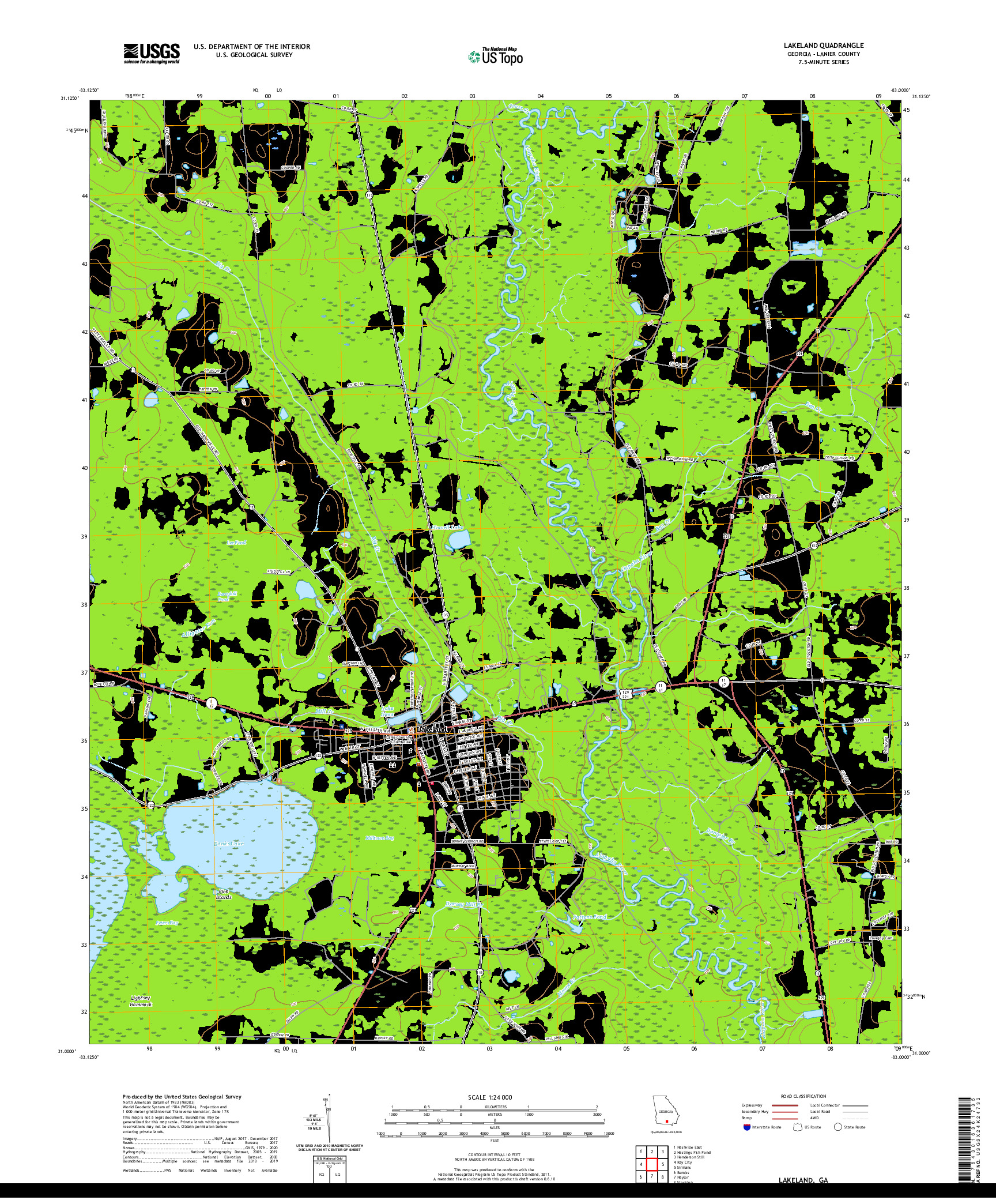 USGS US TOPO 7.5-MINUTE MAP FOR LAKELAND, GA 2020