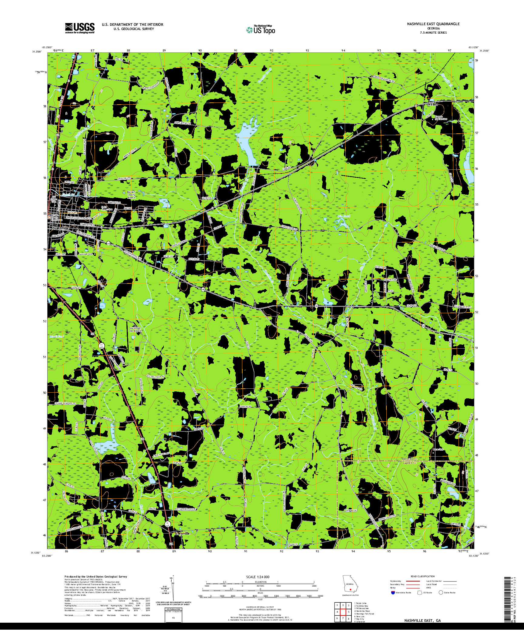 USGS US TOPO 7.5-MINUTE MAP FOR NASHVILLE EAST, GA 2020