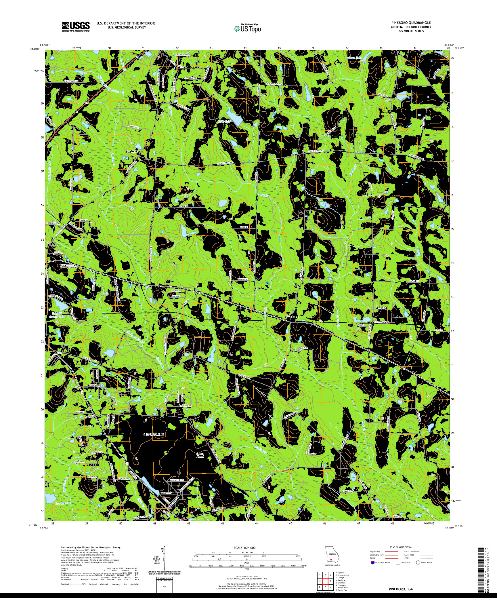 USGS US TOPO 7.5-MINUTE MAP FOR PINEBORO, GA 2020