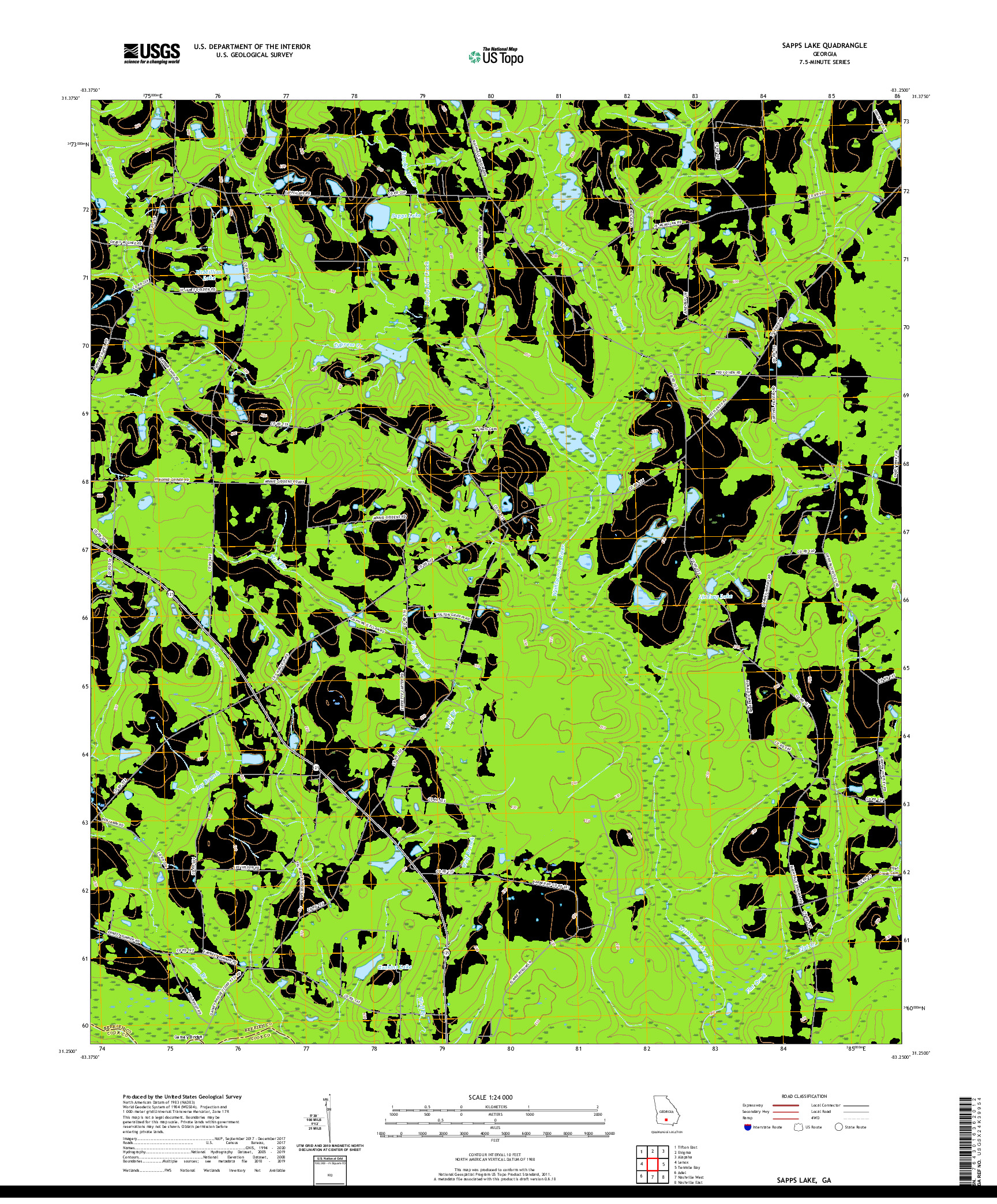 USGS US TOPO 7.5-MINUTE MAP FOR SAPPS LAKE, GA 2020