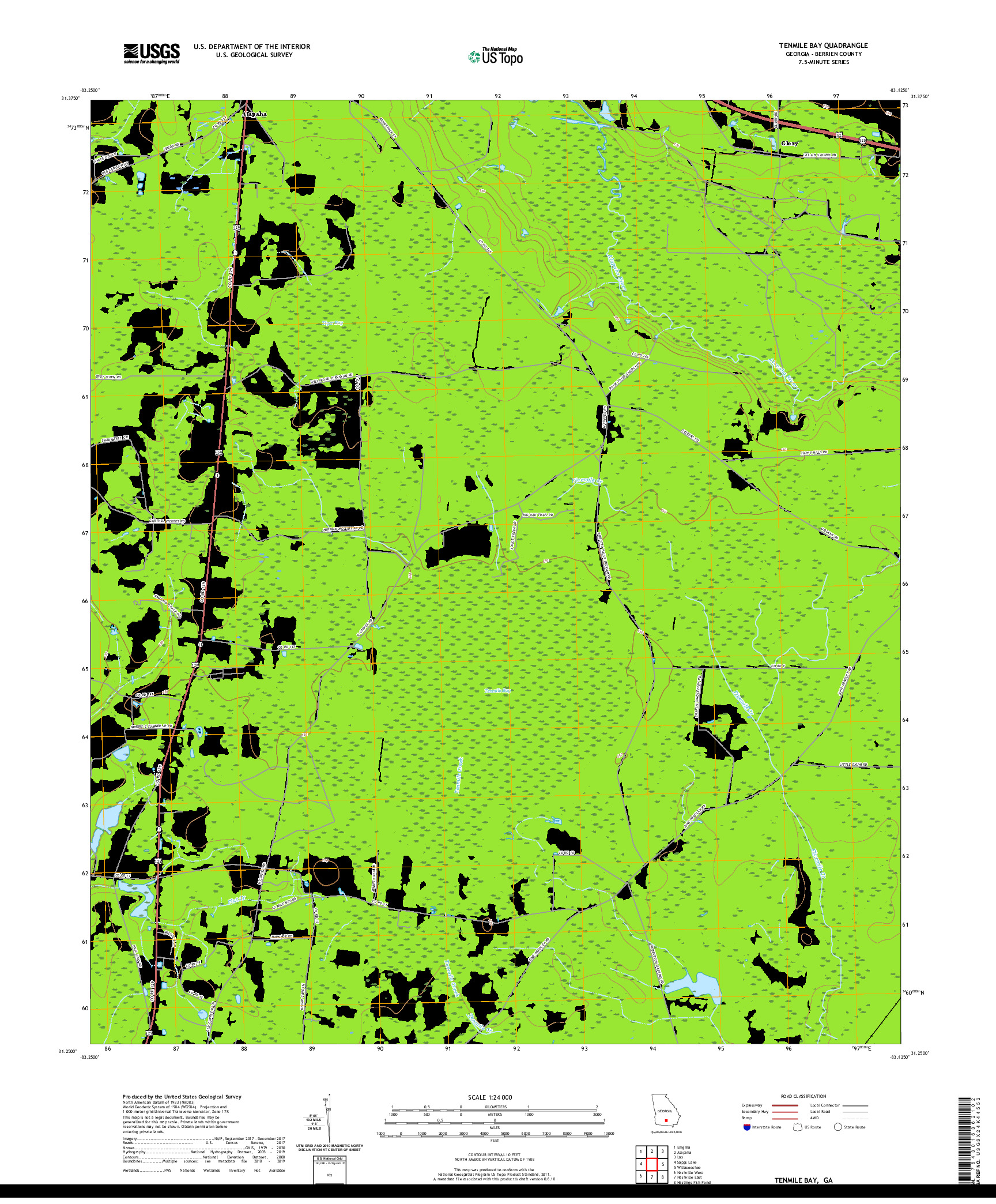 USGS US TOPO 7.5-MINUTE MAP FOR TENMILE BAY, GA 2020