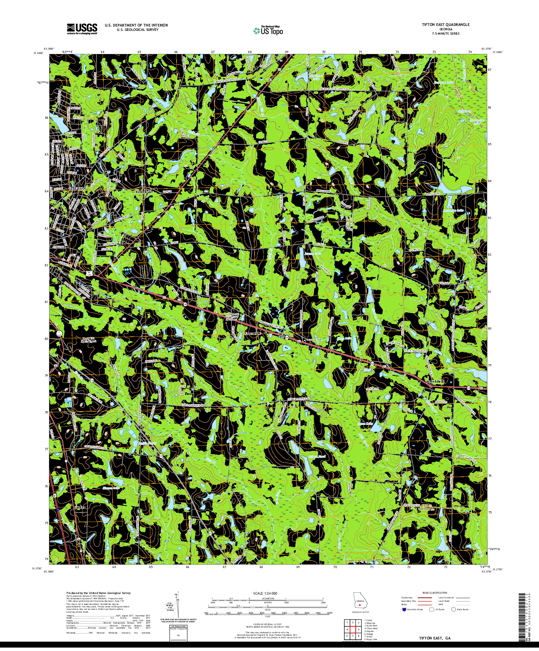 USGS US TOPO 7.5-MINUTE MAP FOR TIFTON EAST, GA 2020