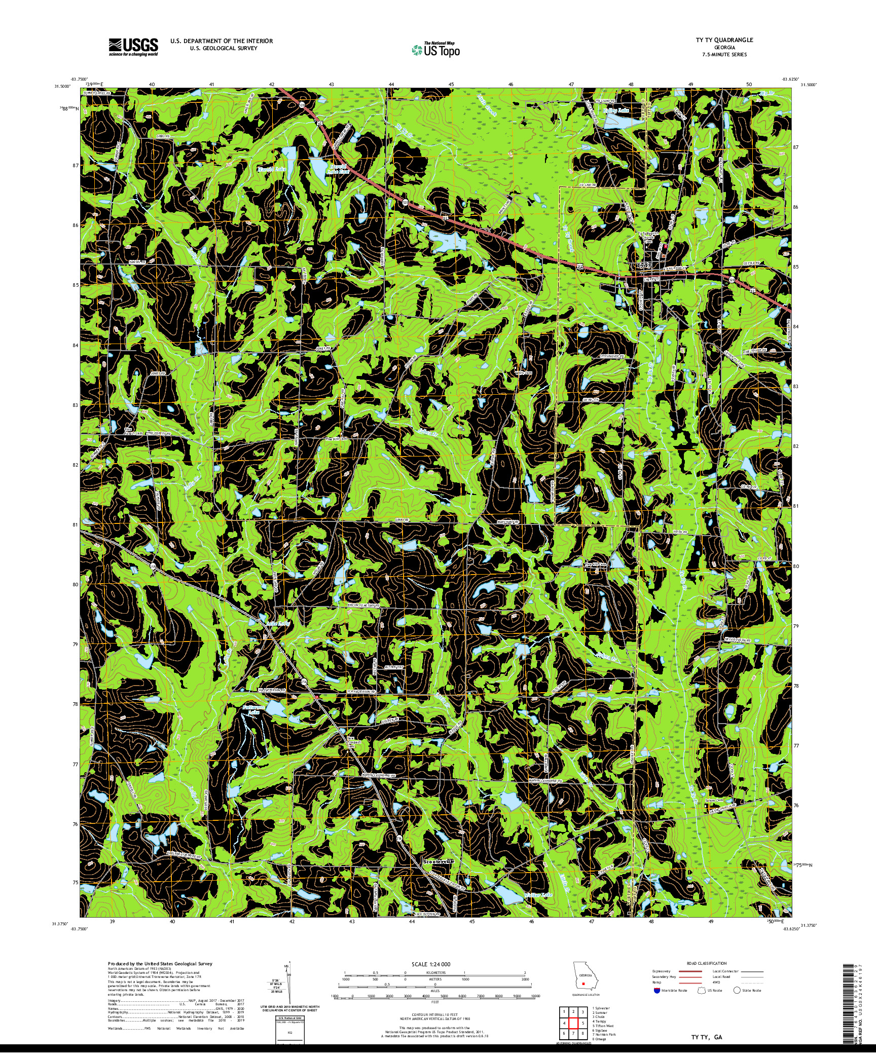 USGS US TOPO 7.5-MINUTE MAP FOR TY TY, GA 2020