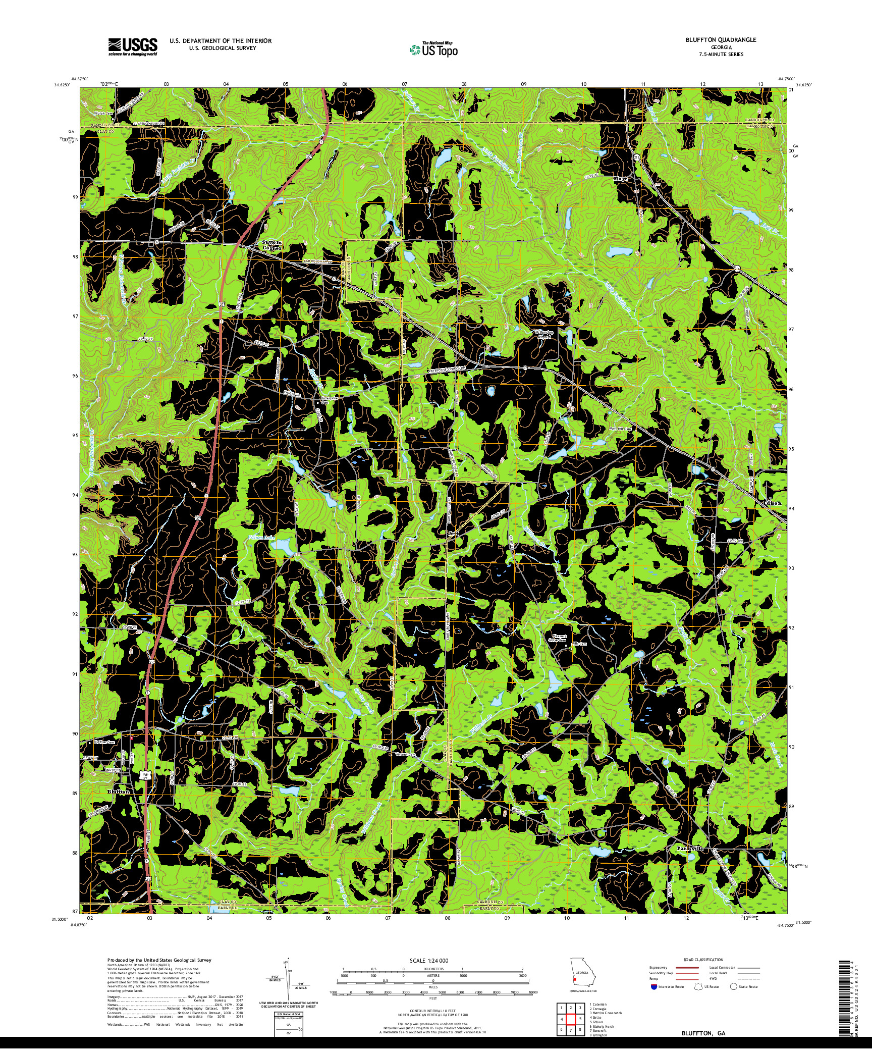 USGS US TOPO 7.5-MINUTE MAP FOR BLUFFTON, GA 2020