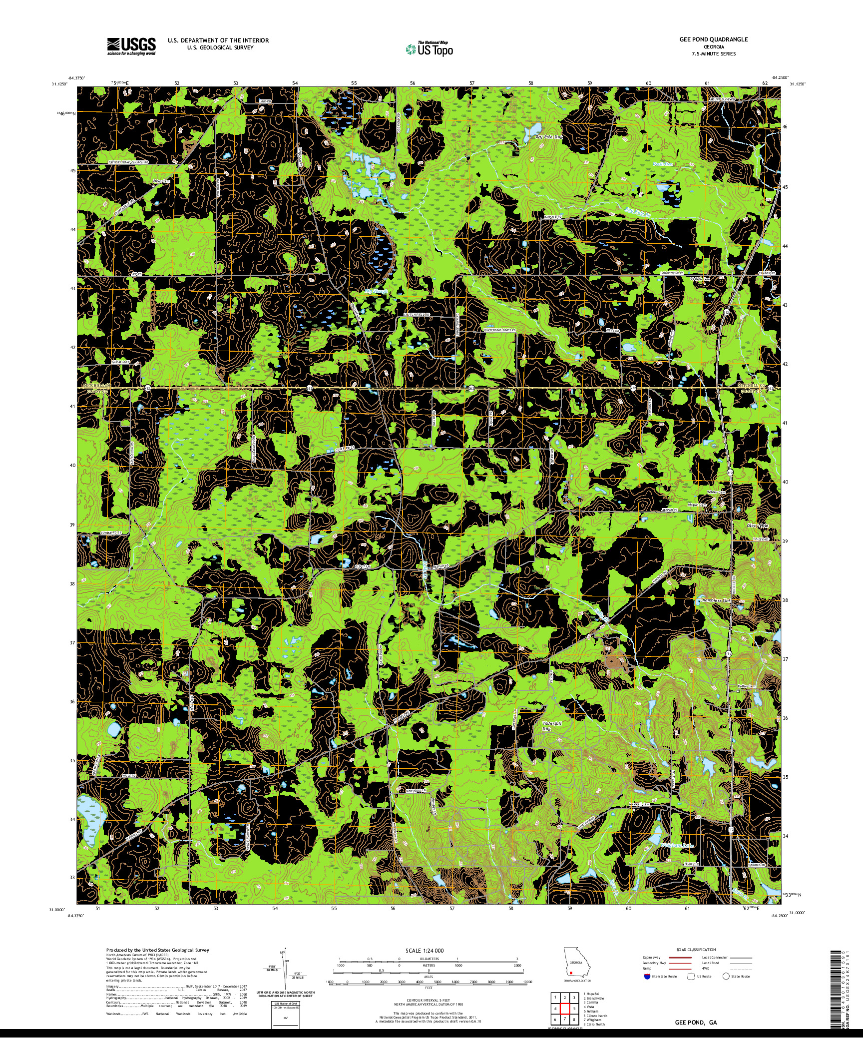 USGS US TOPO 7.5-MINUTE MAP FOR GEE POND, GA 2020