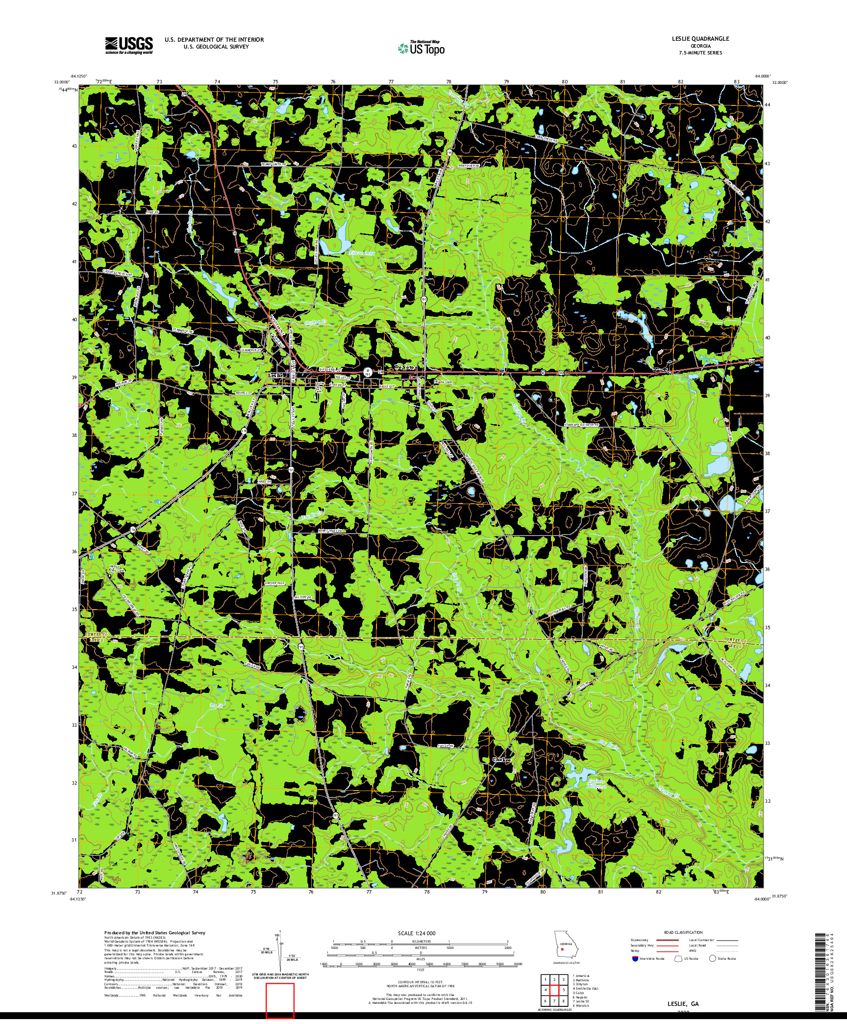 USGS US TOPO 7.5-MINUTE MAP FOR LESLIE, GA 2020