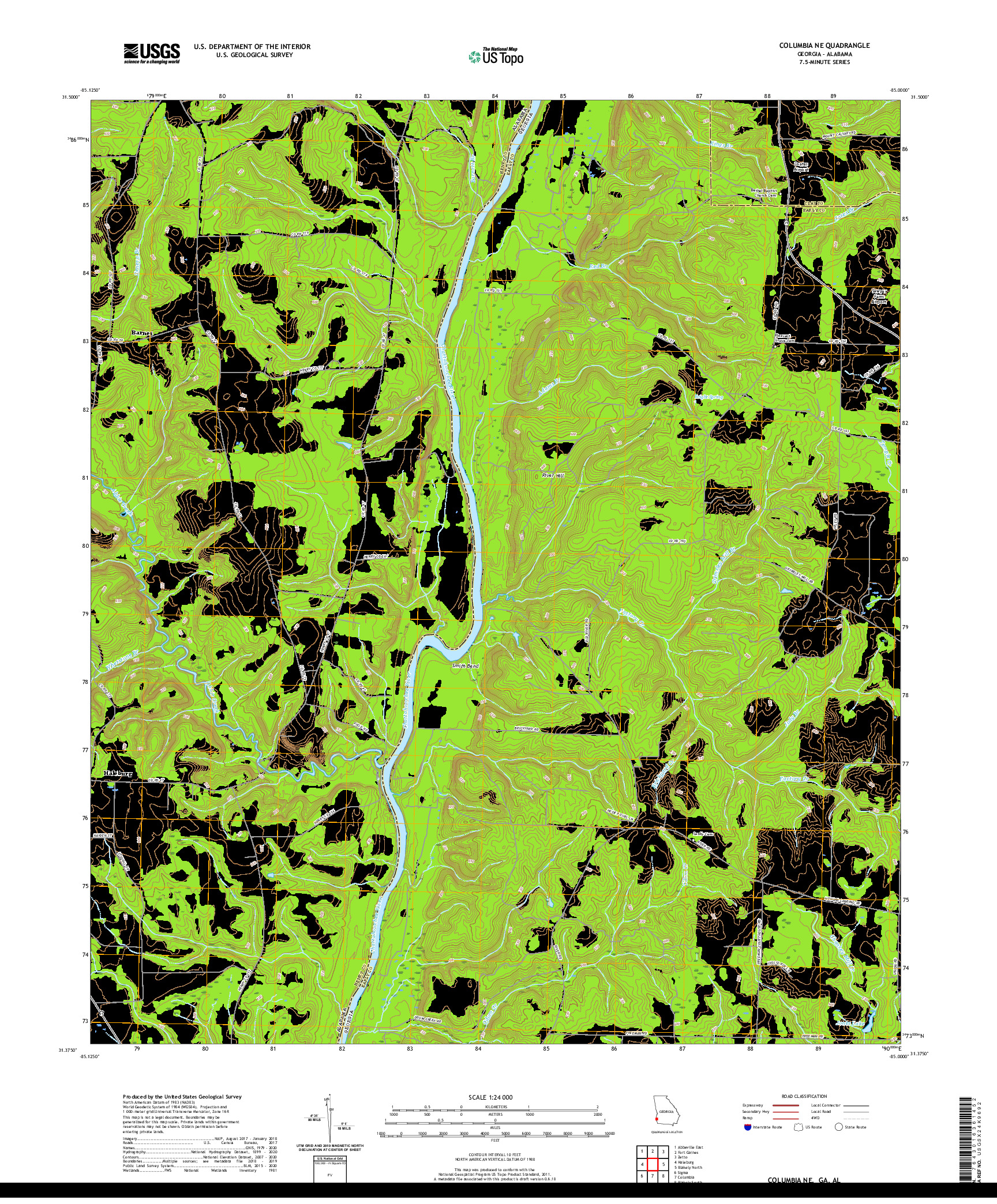 USGS US TOPO 7.5-MINUTE MAP FOR COLUMBIA NE, GA,AL 2020