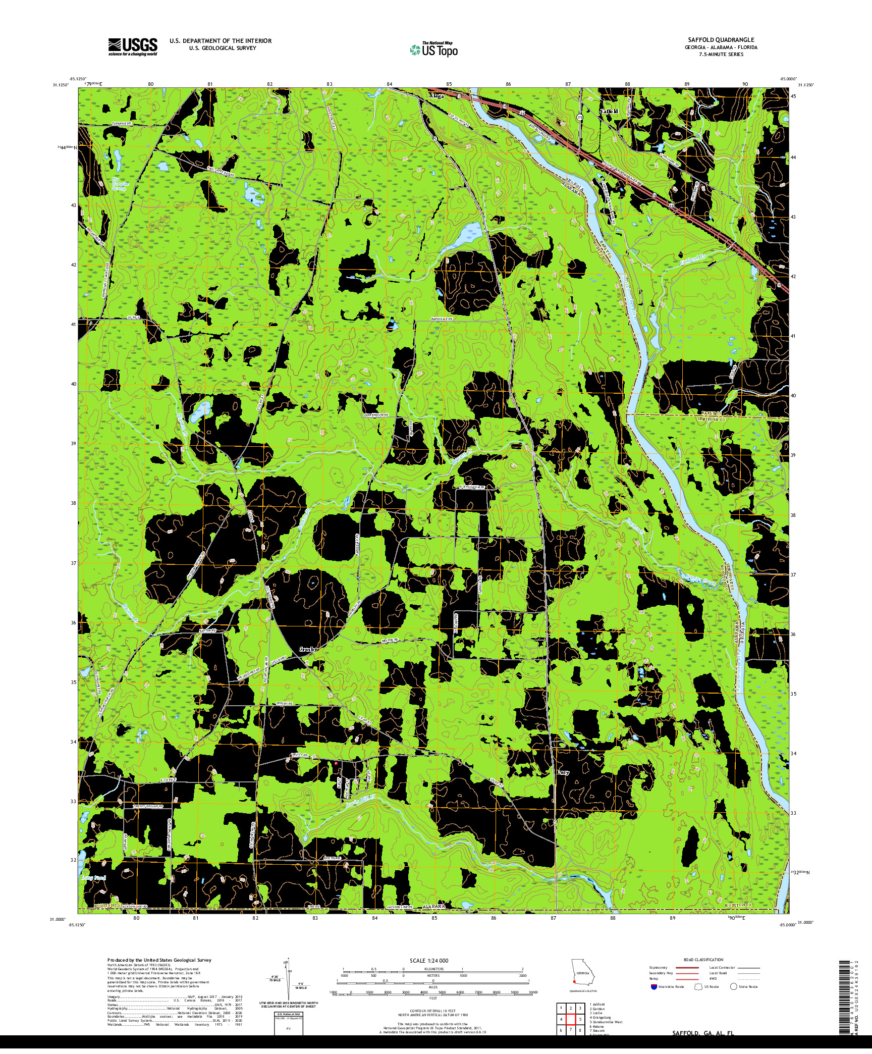 USGS US TOPO 7.5-MINUTE MAP FOR SAFFOLD, GA,AL,FL 2020