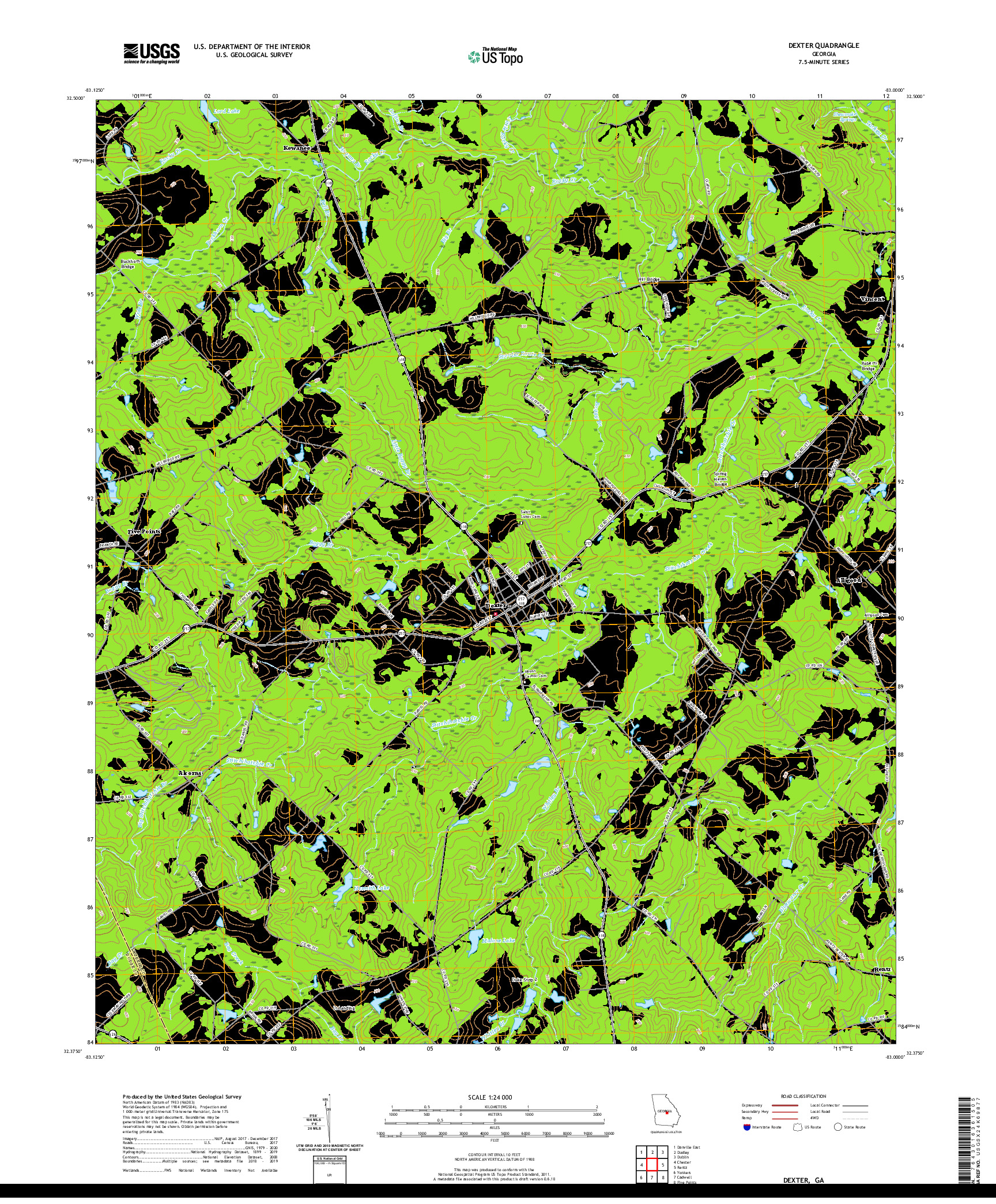 USGS US TOPO 7.5-MINUTE MAP FOR DEXTER, GA 2020