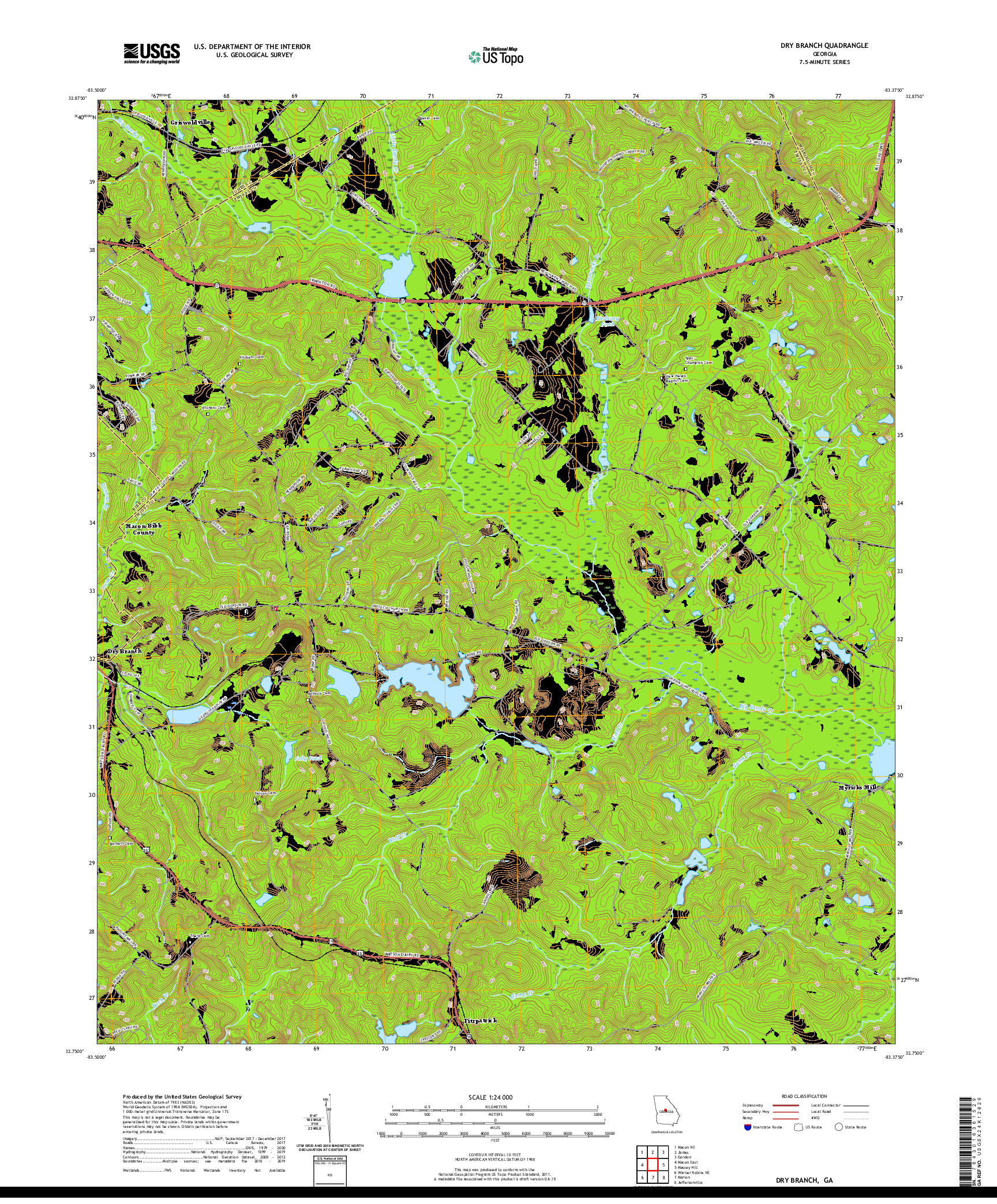 USGS US TOPO 7.5-MINUTE MAP FOR DRY BRANCH, GA 2020