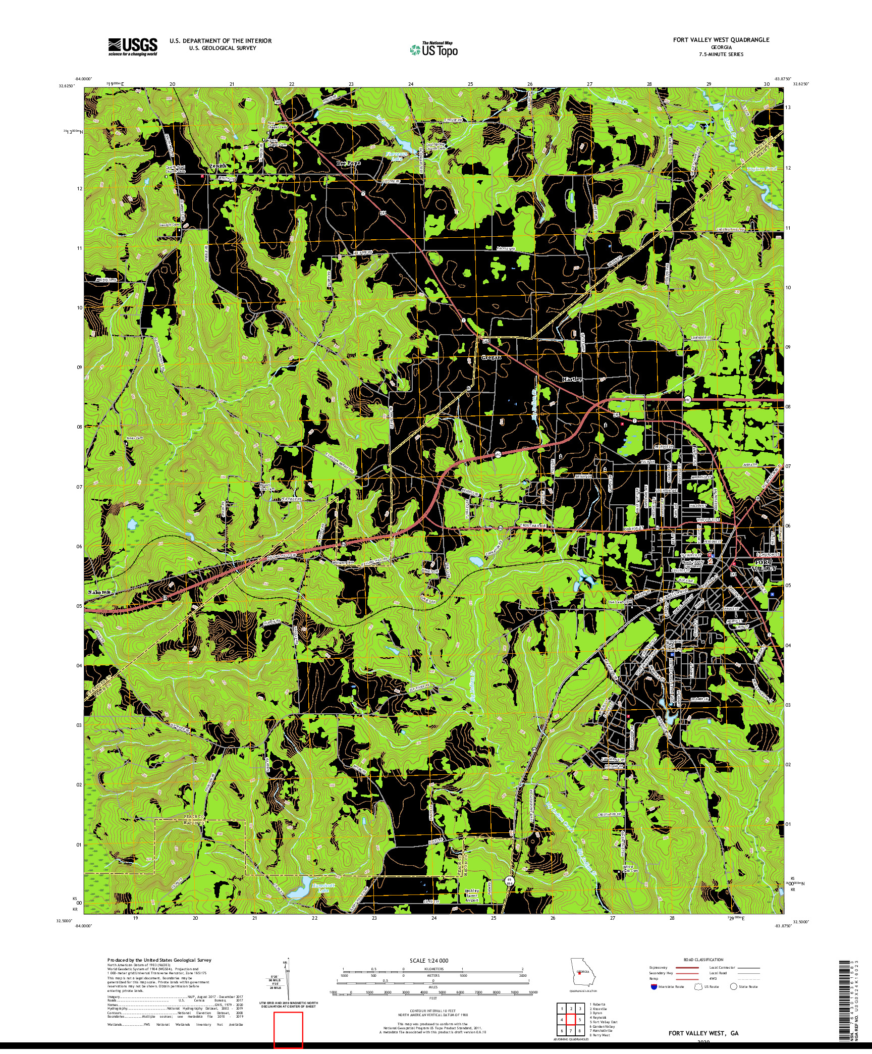 USGS US TOPO 7.5-MINUTE MAP FOR FORT VALLEY WEST, GA 2020