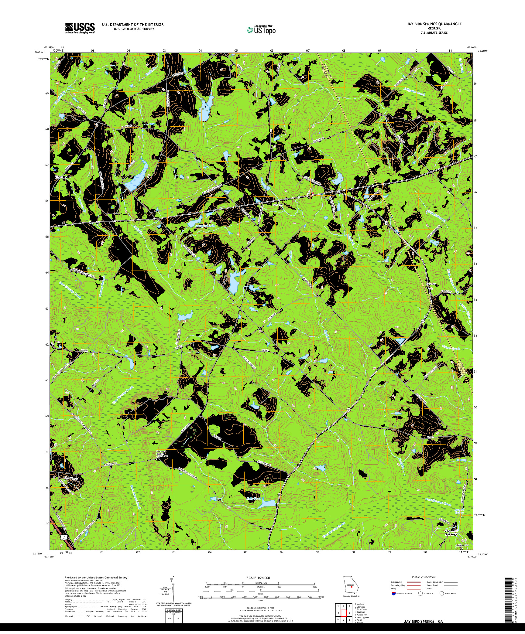 USGS US TOPO 7.5-MINUTE MAP FOR JAY BIRD SPRINGS, GA 2020