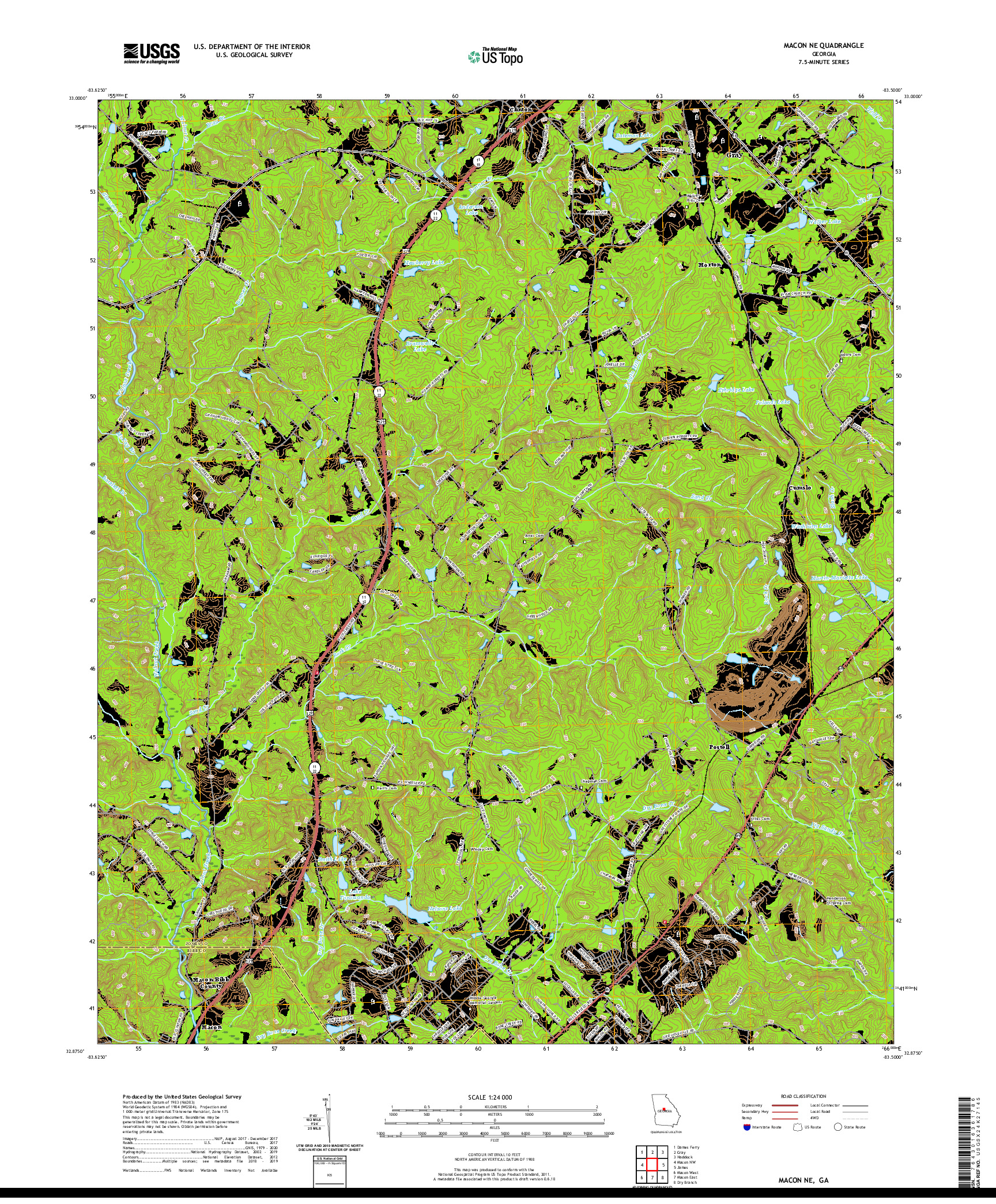 USGS US TOPO 7.5-MINUTE MAP FOR MACON NE, GA 2020