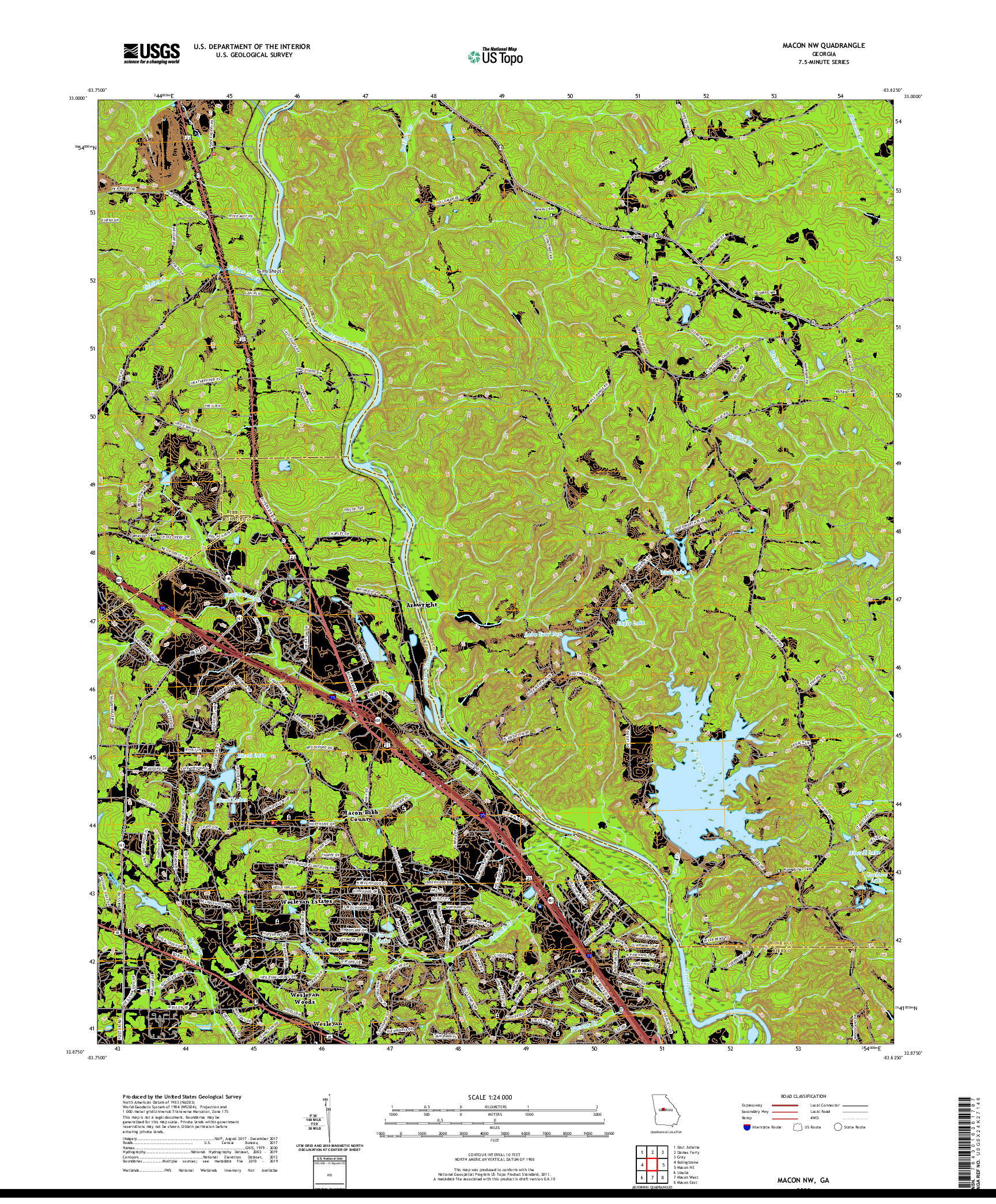 USGS US TOPO 7.5-MINUTE MAP FOR MACON NW, GA 2020