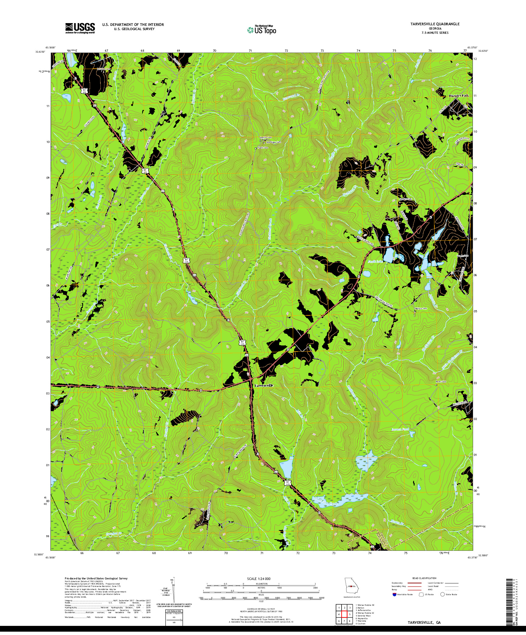 USGS US TOPO 7.5-MINUTE MAP FOR TARVERSVILLE, GA 2020