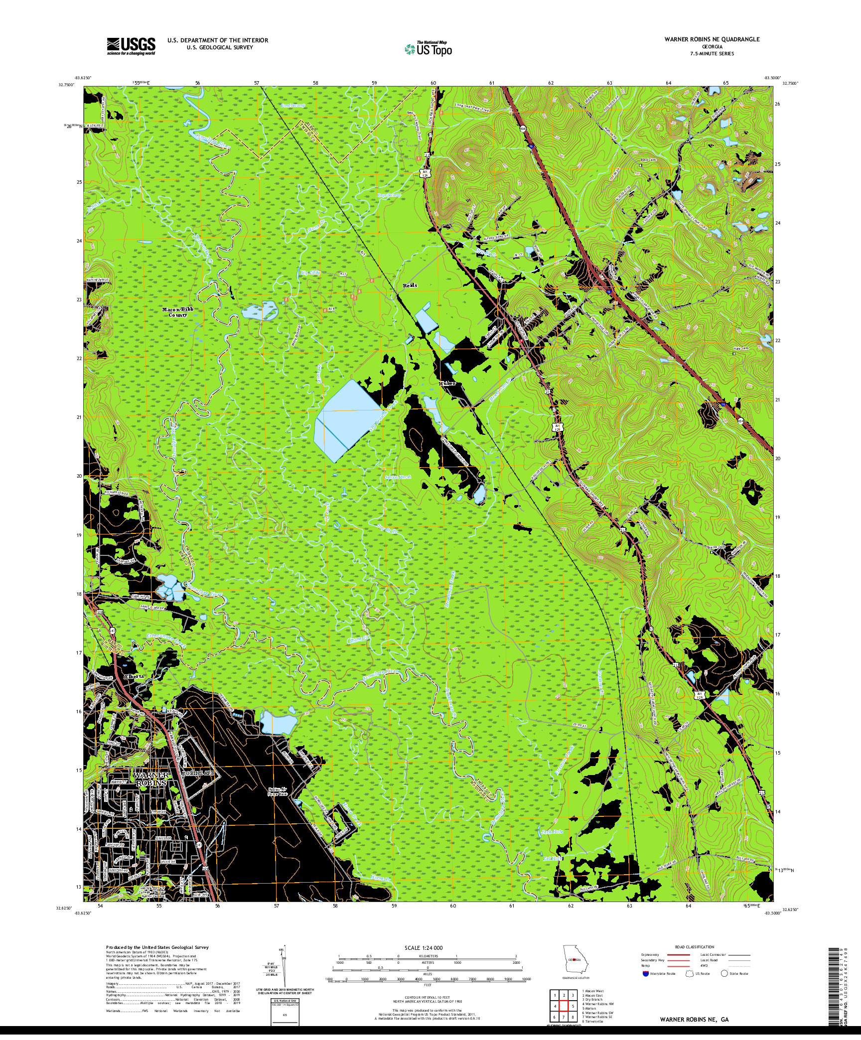 USGS US TOPO 7.5-MINUTE MAP FOR WARNER ROBINS NE, GA 2020